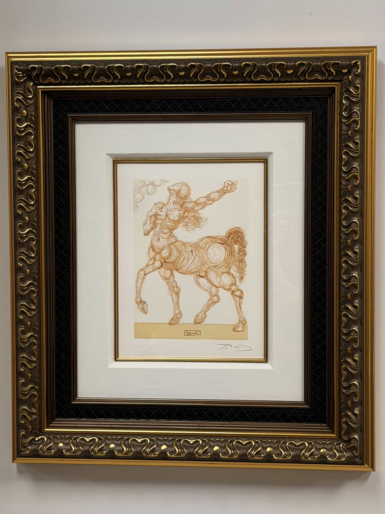 After Salvador Dali (Spanish, 1904-1989) Wood Engraving, Inferno 25, Divine Comedy, Signed: Salvador Dali (Spanish, 1904-1989). This wood engraving in color on Rives paper is titled Inferno 25 (Le centaure) from the Divine Comedy series. The work is after an original watercolor by the artist