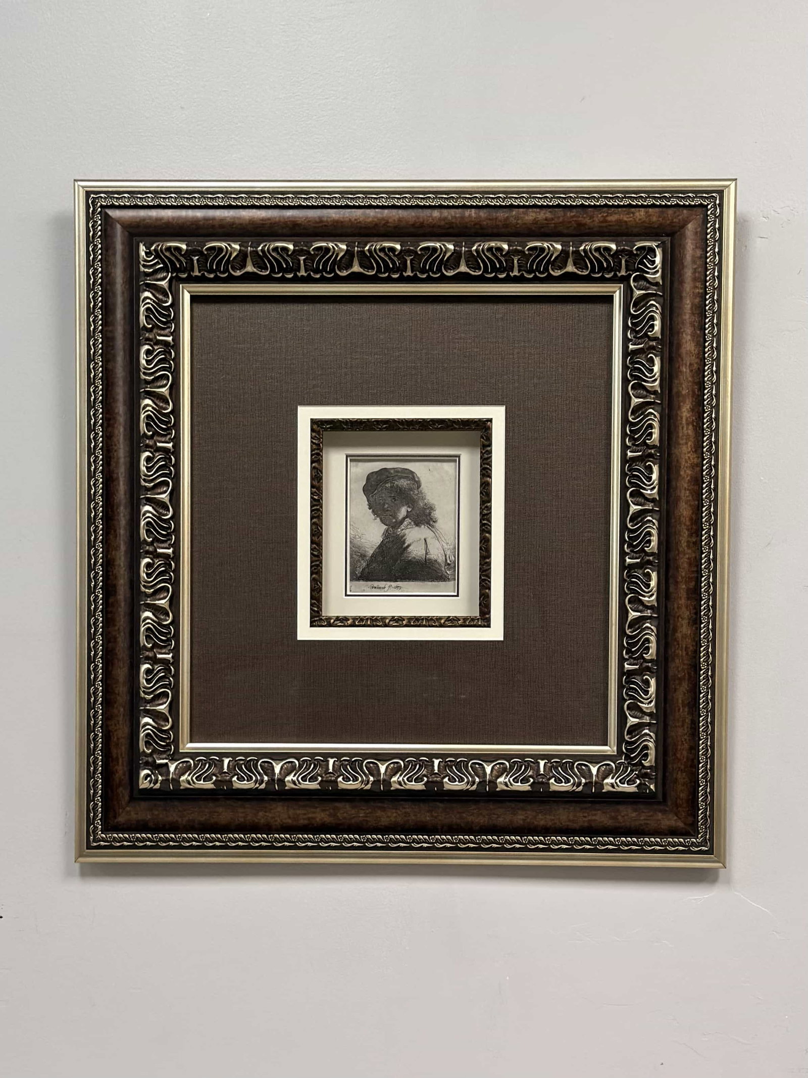 Rembrandt van Rijn (1606-1669) Etching, Self-Portrait in a Cap and Scarf with the Face Dark: Bust, (1 of 5)