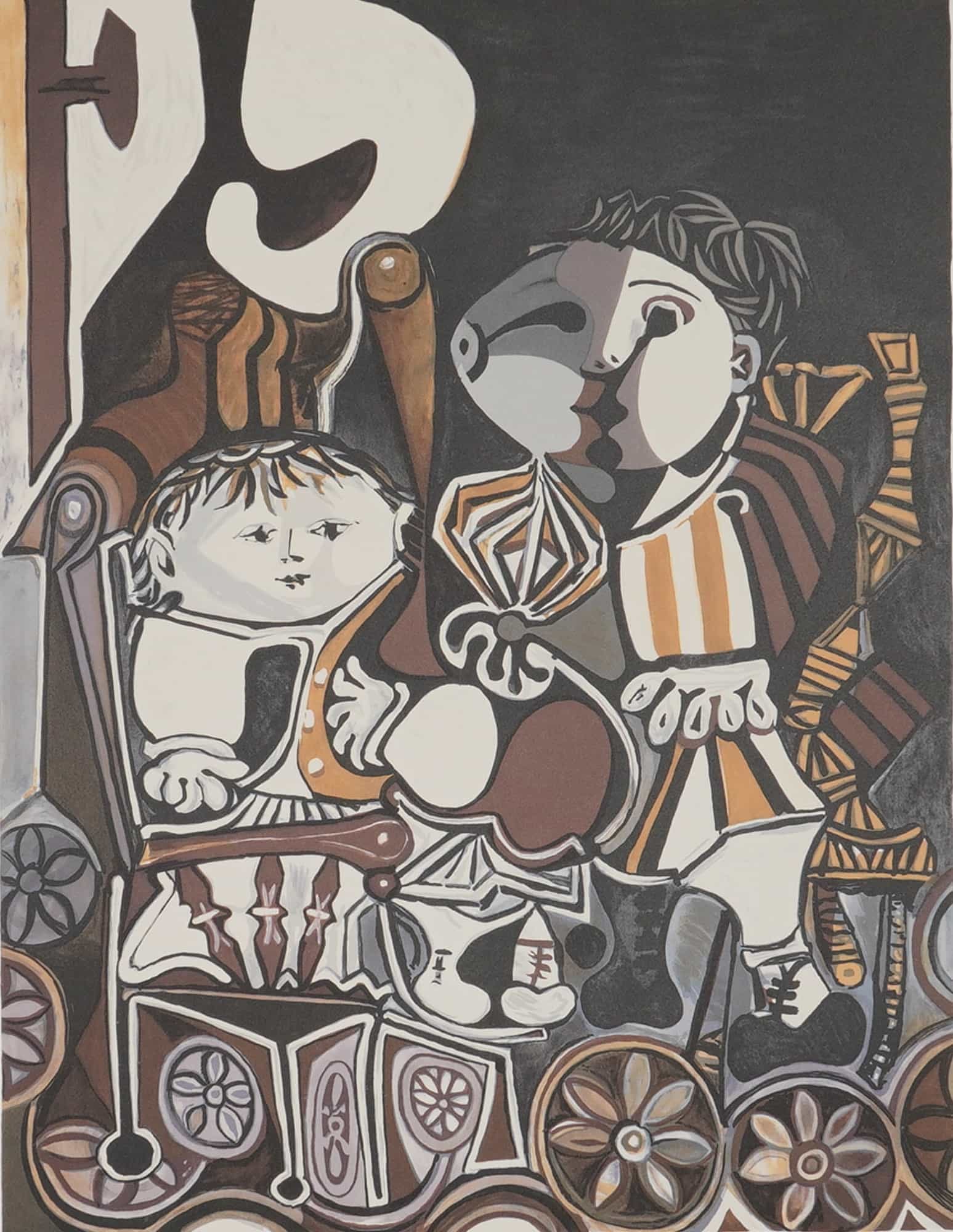 After Pablo Picasso, Claude et Paloma, Lithograph: After Pablo Picasso (Spanish, 1881-1973). This lithograph on paper, titled Claude et Paloma (also known as Deux Enfants Assis), is a posthumous estate edition from the Collection Marina Picasso. The C