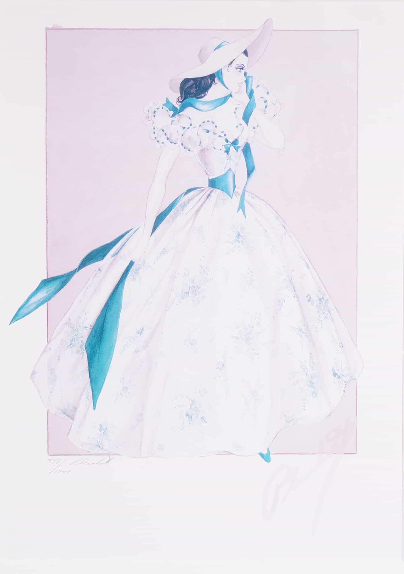 Walter Plunkett, Elizabeth, Offset Lithograph, 398/1000: This lot features a commemorative offset lithograph by the celebrated Hollywood costume designer Walter Plunkett (1902–1982). Titled Elizabeth, the work illustrates Plunkett's iconic design for the