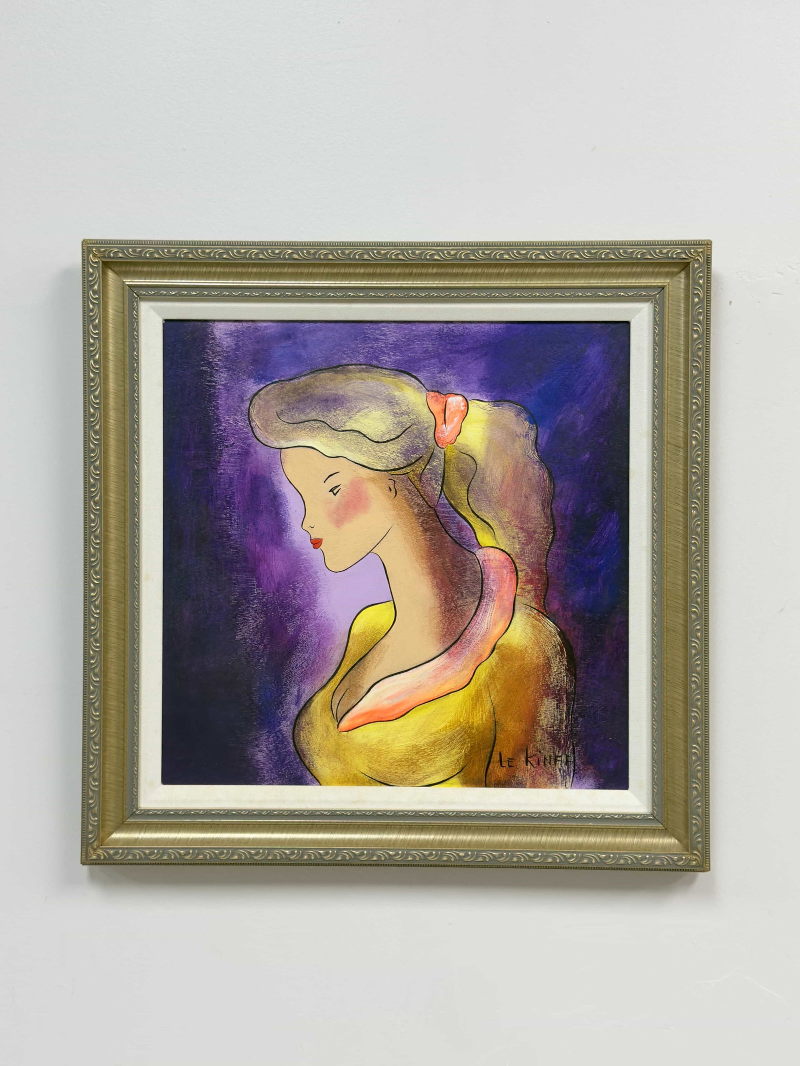 Linda Le Kinff (French, b. 1949) Oil on Wood Panel, Jackie, 2006, Signed: This original oil painting on wood panel by Linda Le Kinff (French, b. 1949) is titled Jackie and dated 2006. The work features a stylized profile portrait of a woman executed in a contemporary figura