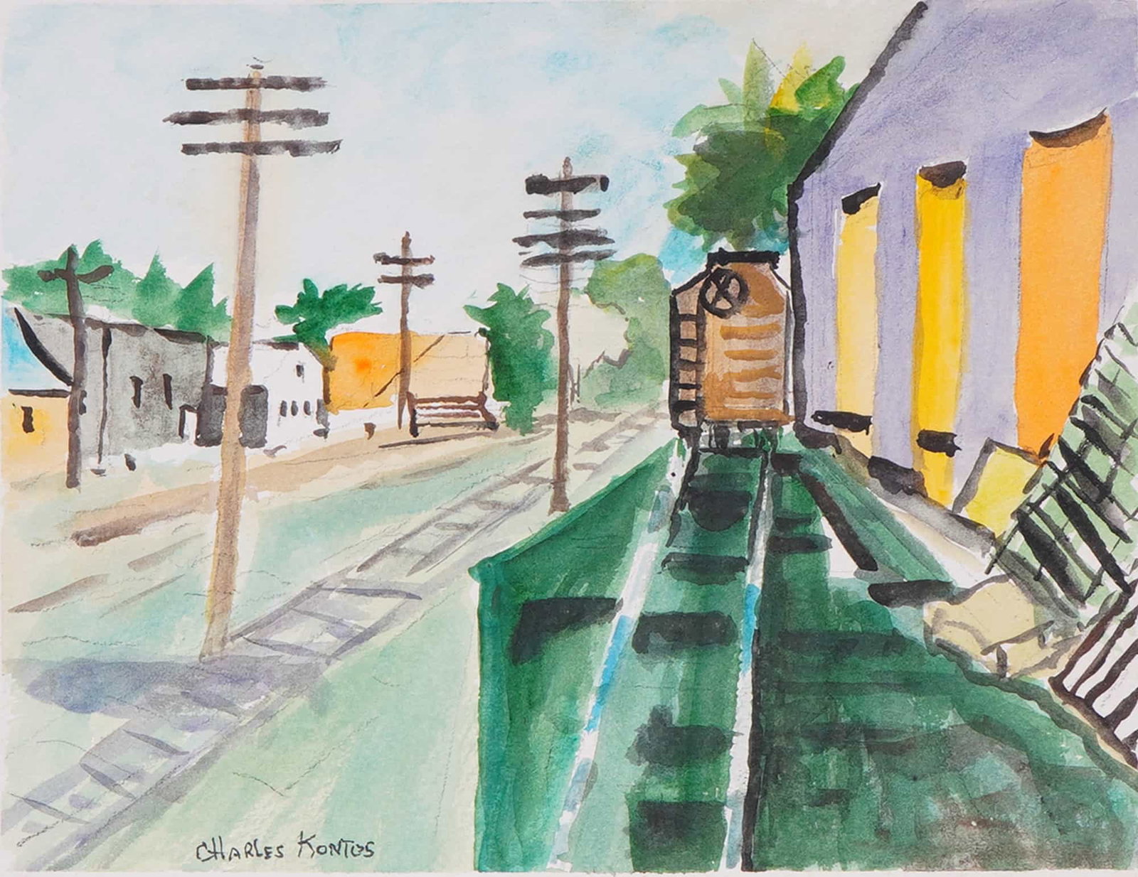 Charles Kontos (American, 20th C.) Industrial Landscape with Railway Tracks (1 of 7)