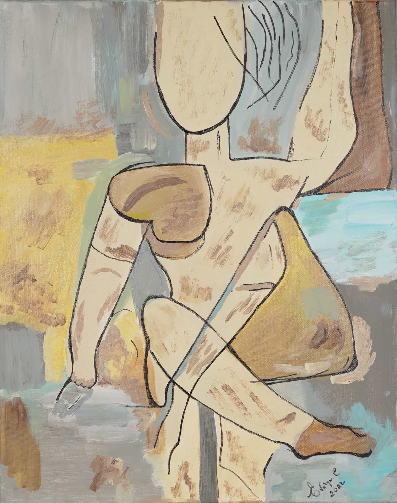 Evelyn E (21st Century), 'Untitled Abstract Figure', (Signed): Evelyn E (21st Century). Acrylic on stretched canvas. This contemporary abstract painting features a stylized and geometricized human figure, drawing inspiration from modernist and cubist traditions.