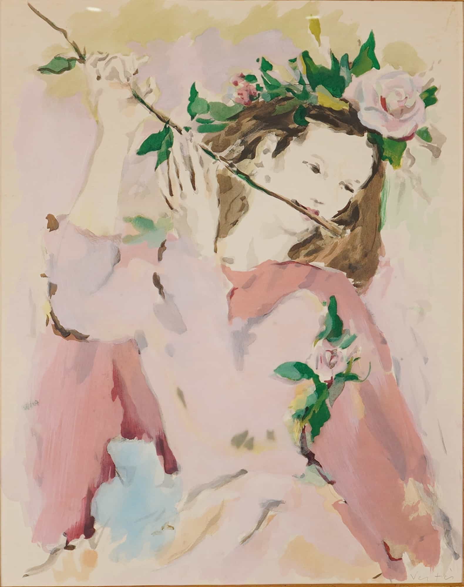 Marcel Vertes (Hungarian/French, 1895-1961), Woman with Floral Crown (1 of 5)
