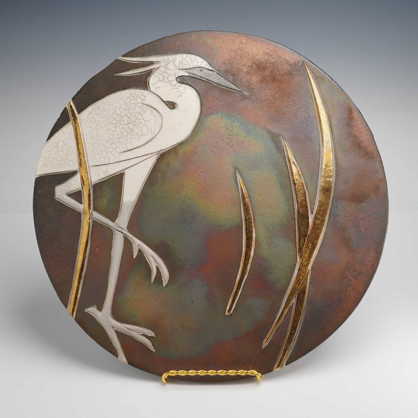 Copper Egret and Reed Raku Wall Hanging, Tom and Nancy Giusti (1 of 3)