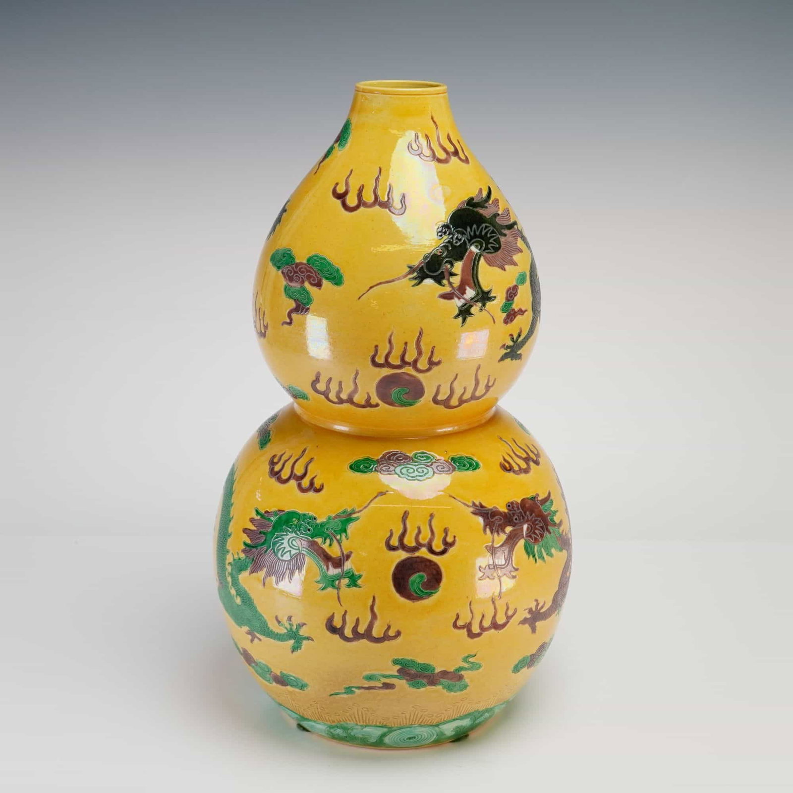 Sancai Glaze Double Gourd Vase with Incised Dragons (1 of 3)