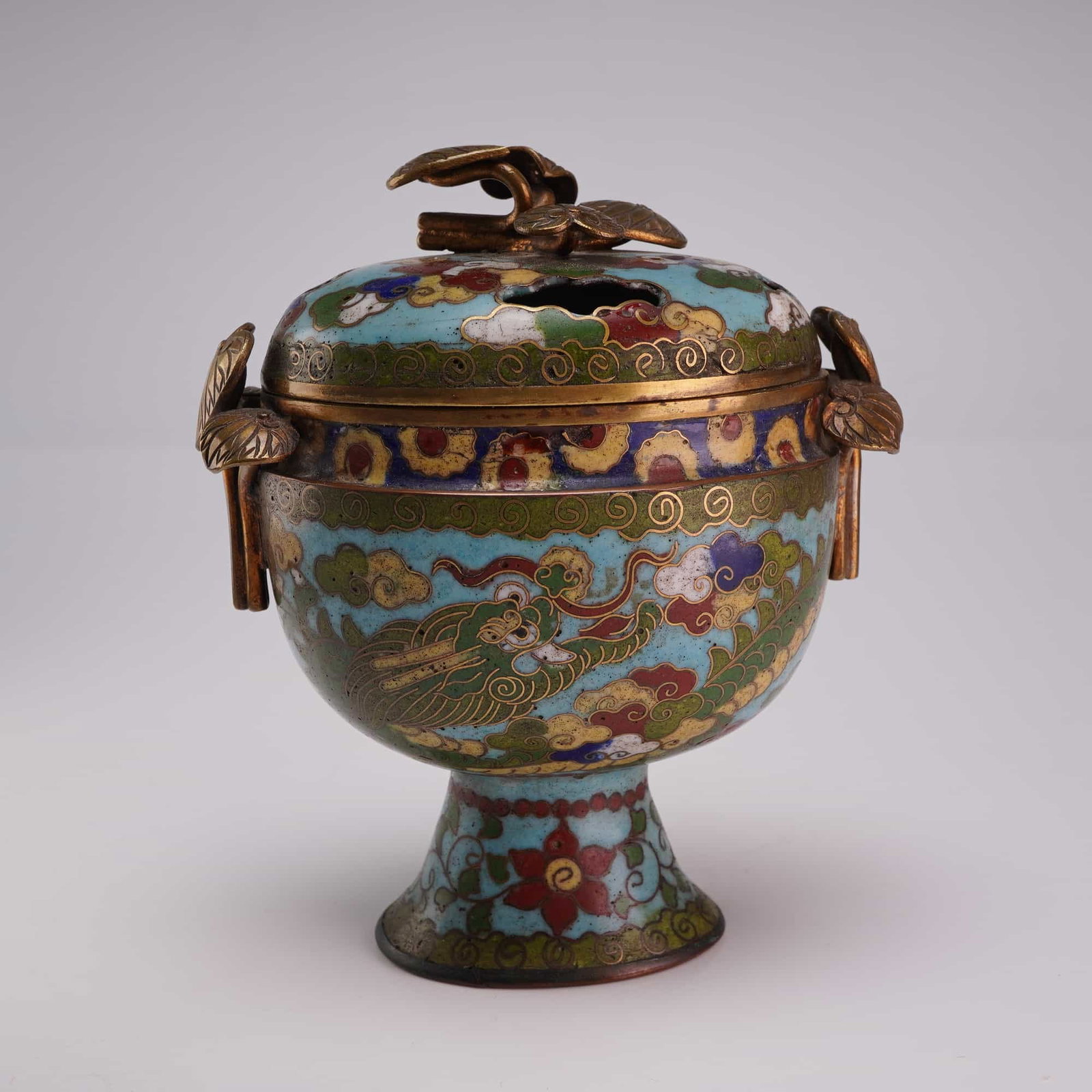 Small Cloisonne Censer and Cover, Dragon and Clouds (1 of 3)