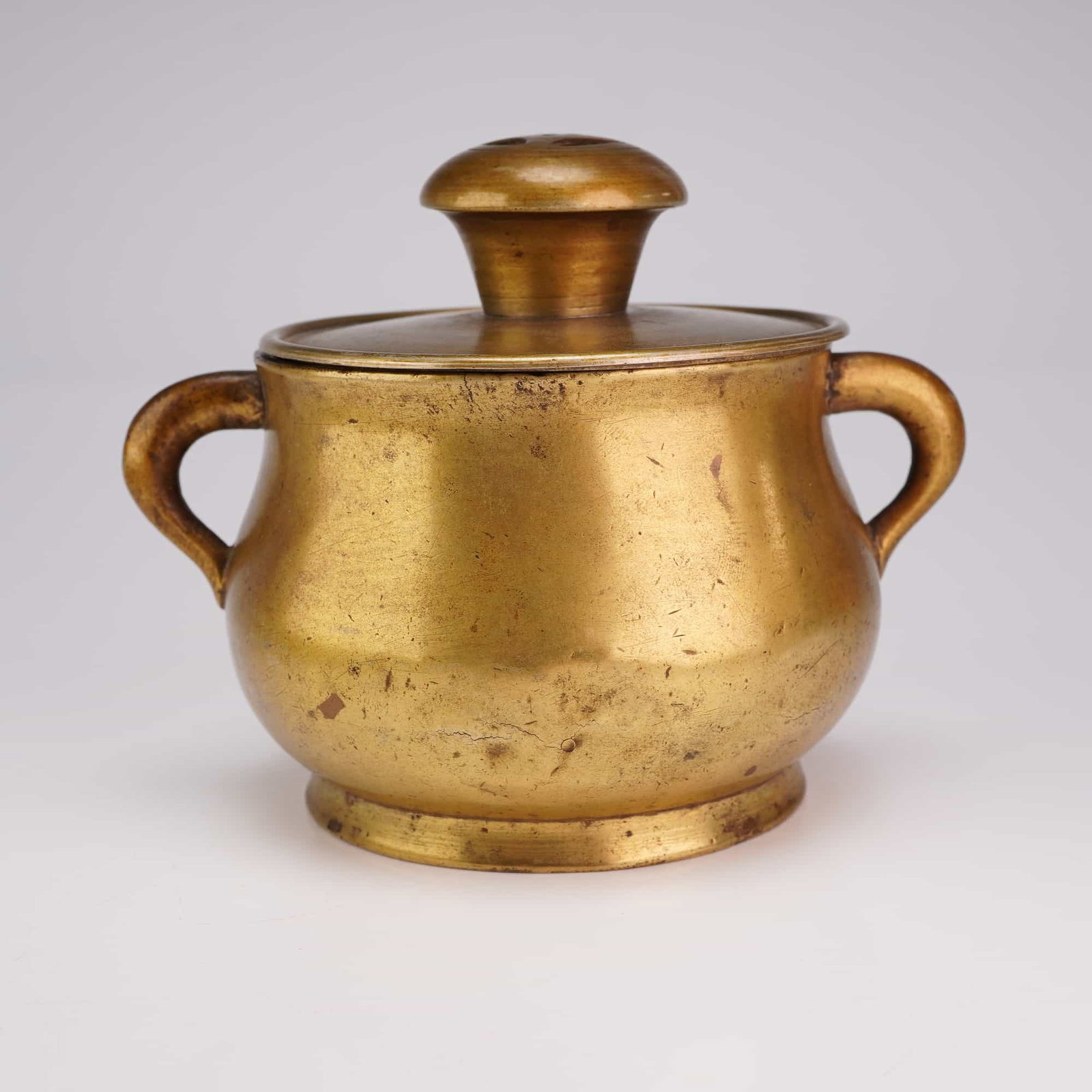 Chinese Bronze Two Handle Covered Censer, Coin Finial (1 of 3)