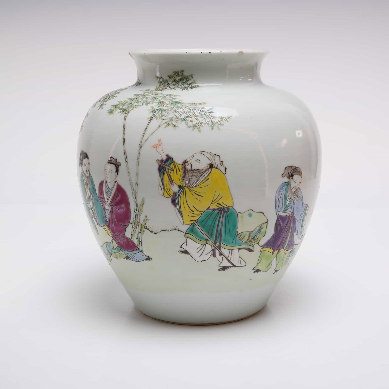 Famille Rose Porcelain Vase, Seven Sages and Bamboo (1 of 3)
