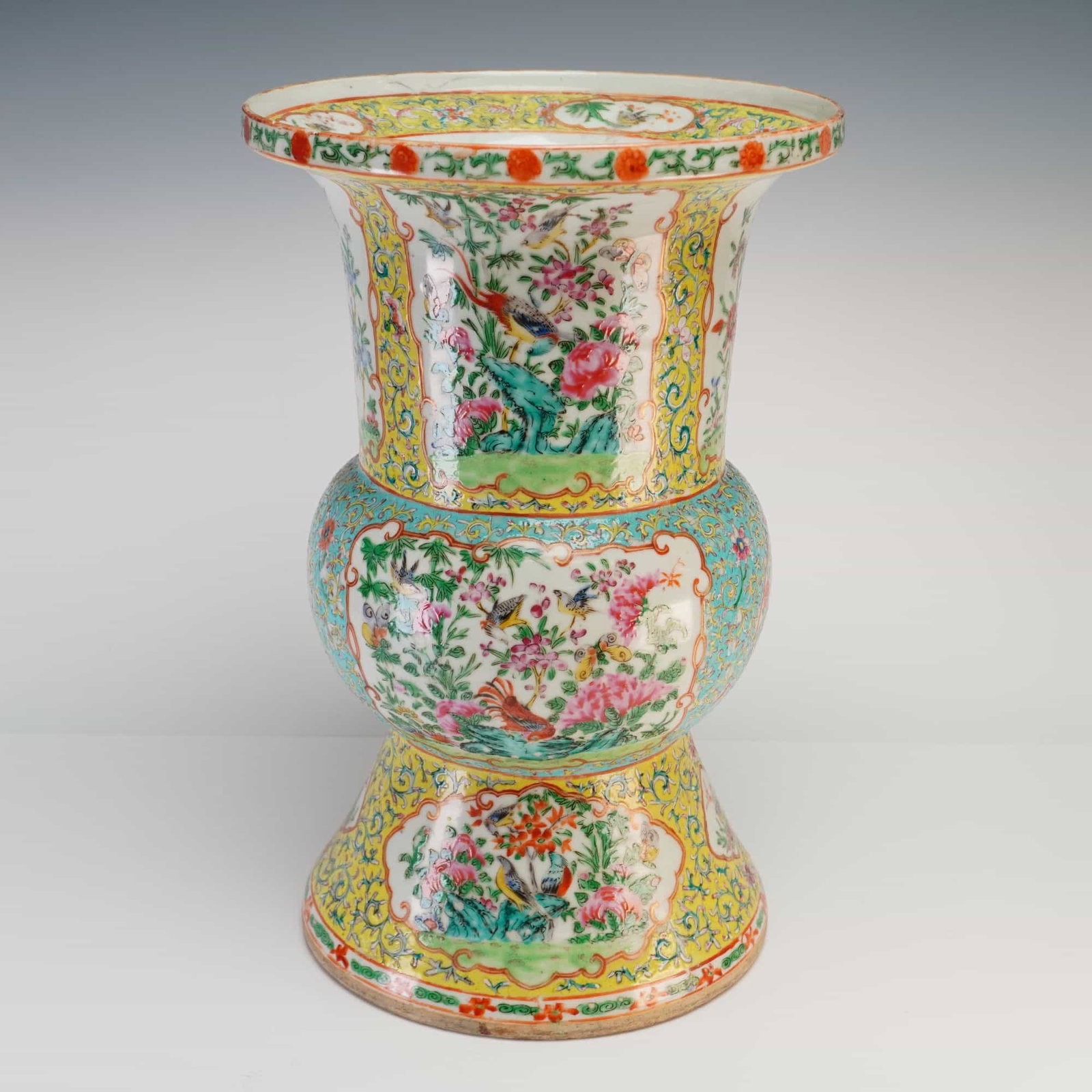 Large Chinese Famille Rose Porcelain Gu Vase, Flowers and Birds (1 of 3)