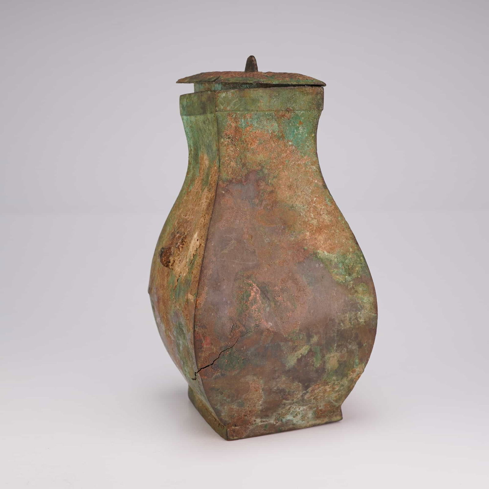 Chinese Archaic Bronze Hu-Form Vase, Han Dynasty with Cover (1 of 3)