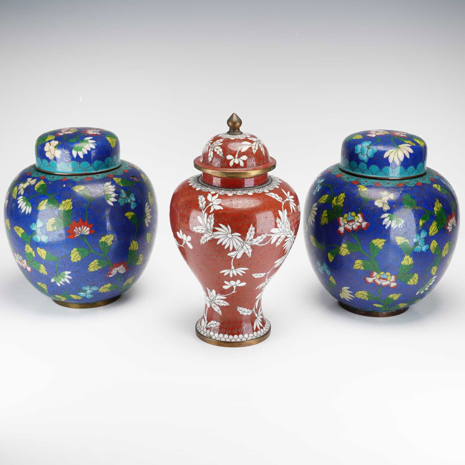 Republic Period Chinese Cloisonne Enamel Three Lidded Vessels (1 of 3)
