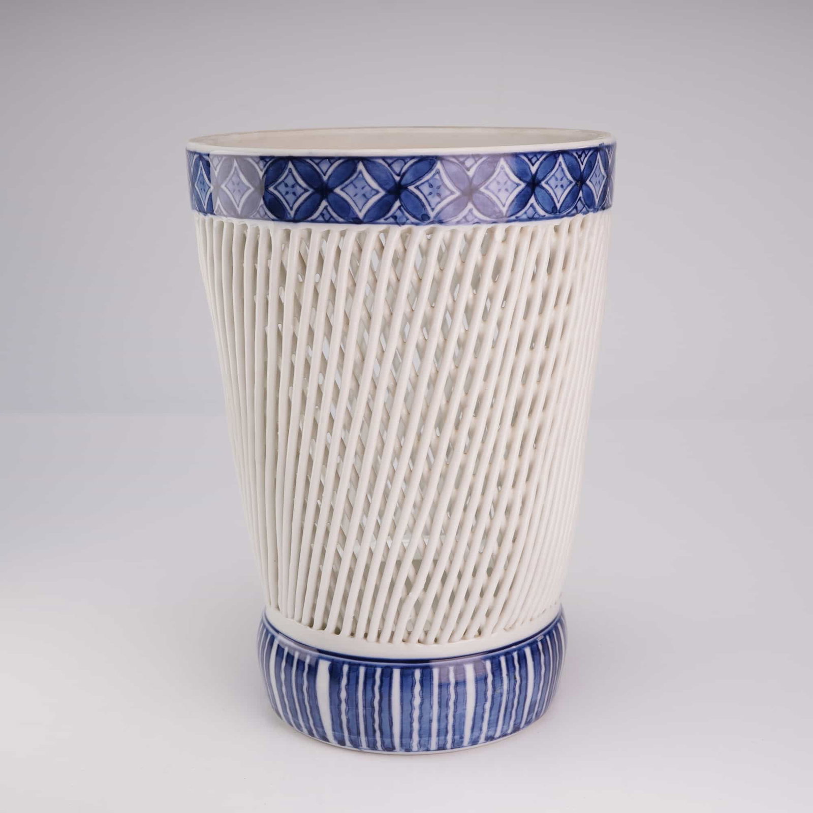 Japanese Blue and White Porcelain Hirado Woven Vase (1 of 3)