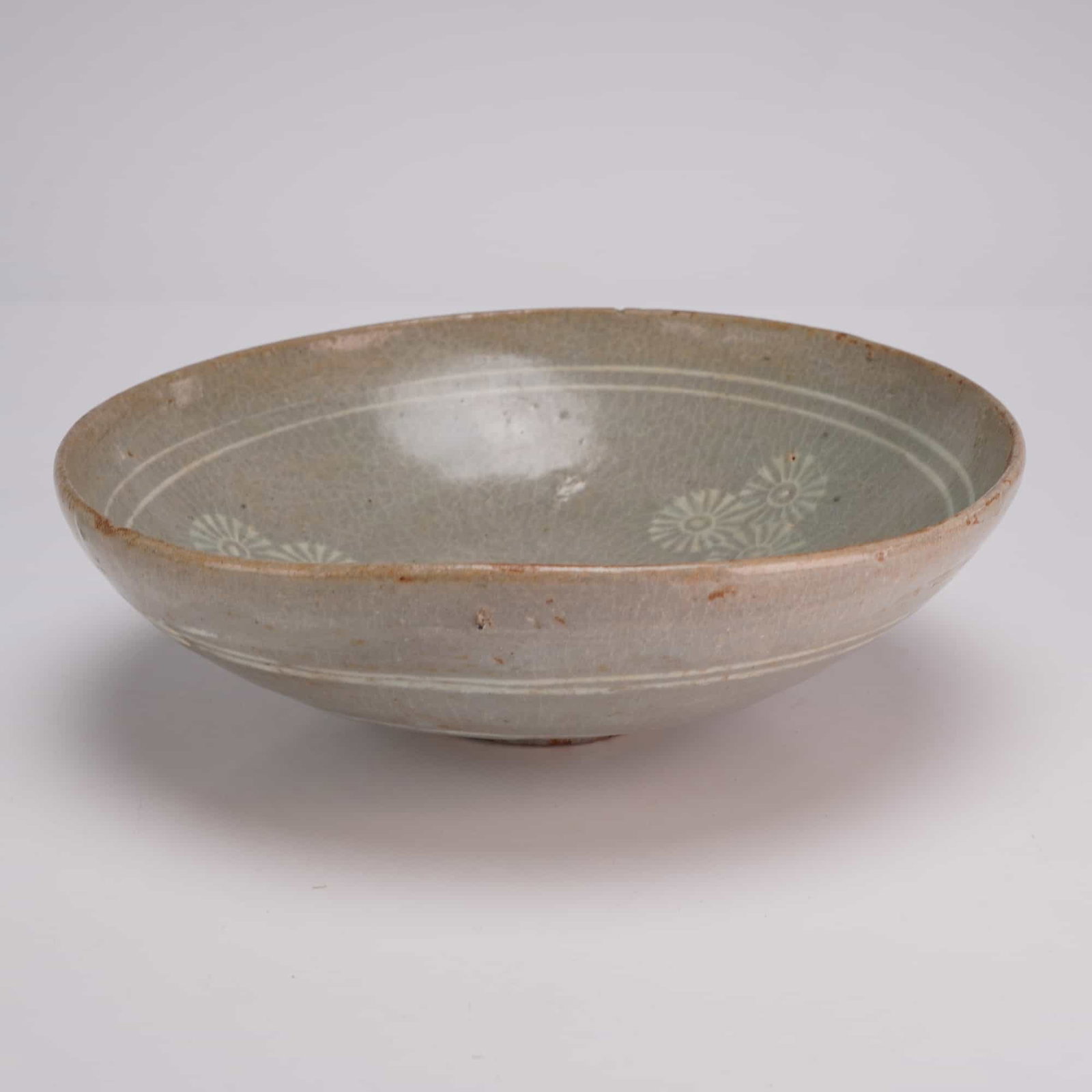 Korean Celadon Glazed Bowl with White Paste Inlay Floral Design, Goryeo Period (1 of 6)