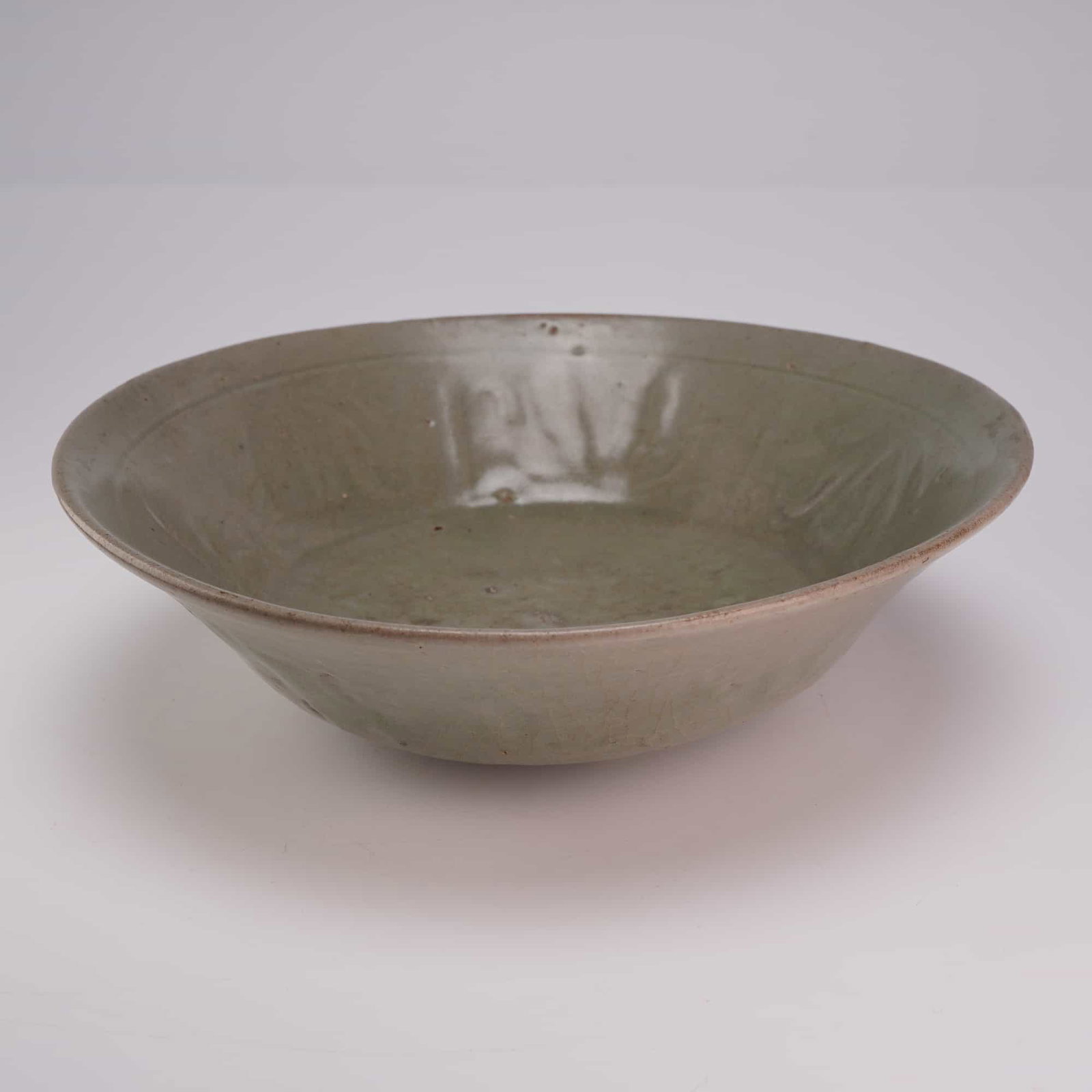 Korean Celadon Glazed Porcelain Molded Bowl, Low Relief Flowers, Goryeo Period (1 of 3)