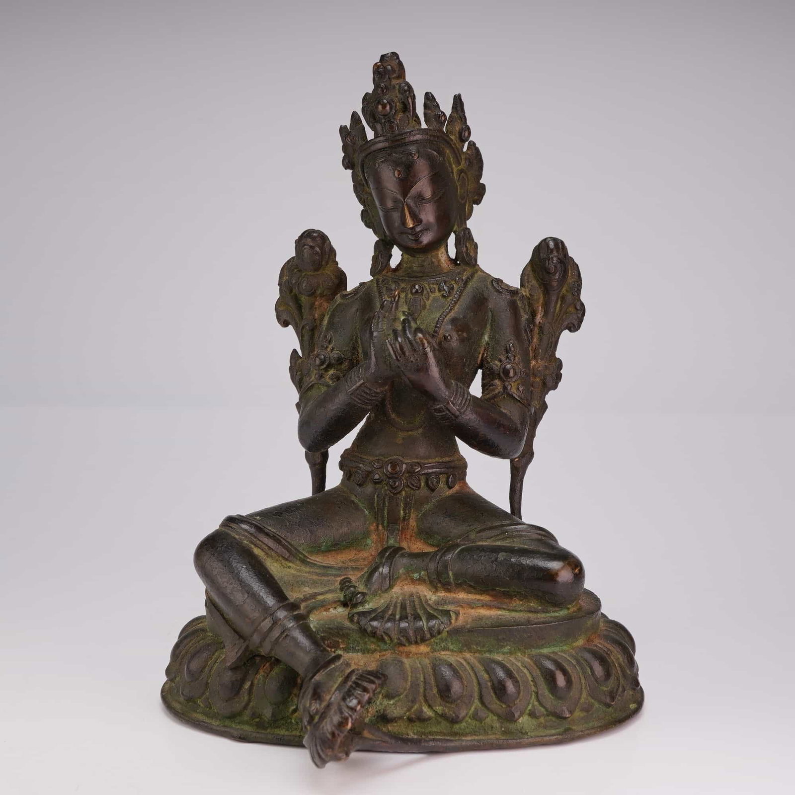 Tibetan Bronze Seated Deity on Lotus Base (1 of 3)