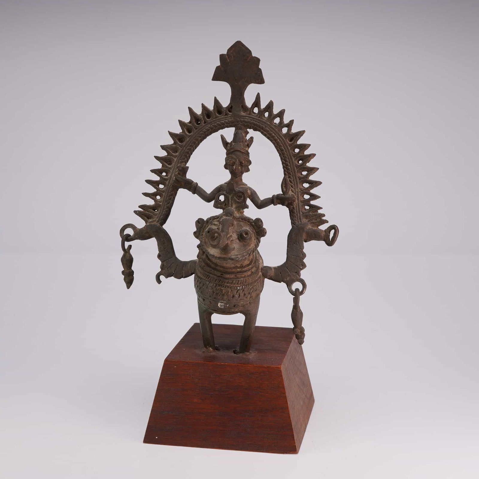 Indian Bronze Deity on Beast, Wood Base (1 of 5)