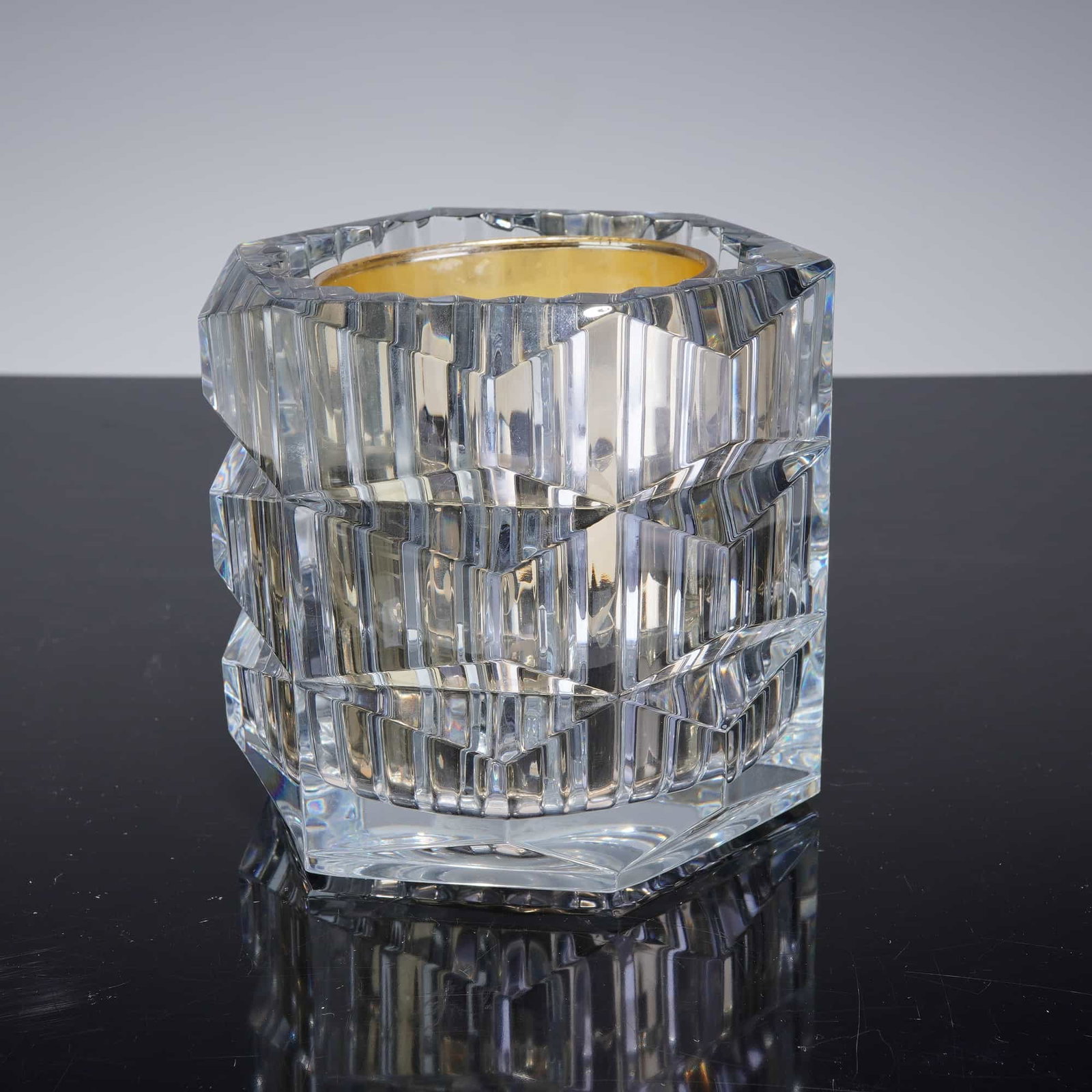 2pc Baccarat Louxor Crystal Candle Holder with Rouge 540 Scented Candle: This lot features a premium Baccarat lead crystal candle holder in the Louxor pattern, accompanied by a coordinating Rouge 540 scented candle. The Louxor holder is characterized by its heavy, architec