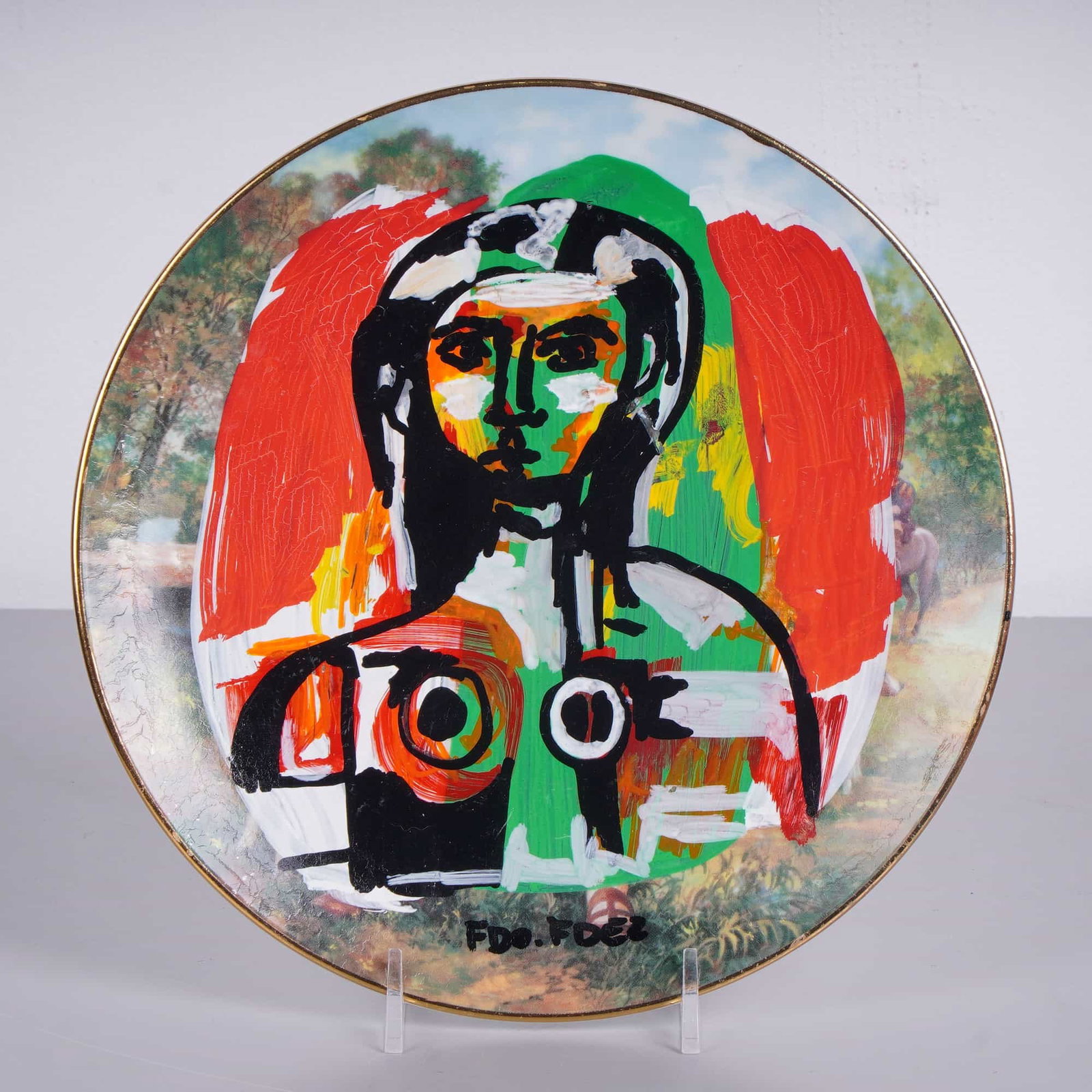 FDO.FDEZ (Cuban, b. 1962) Hand-Painted Portrait on Bone China Plate, Signed (1 of 5)