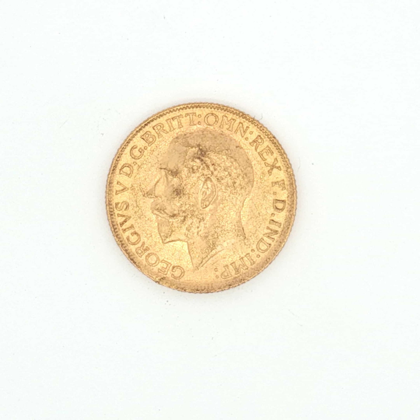 1913 UK 1 Sovereign King George V Gold Coin: Minted by the Royal Mint. The obverse side depicts the uncrowned portrait of King George V facing left, legend around. The reverse side depicts St. George on horseback slaying the dragon right. Gold c