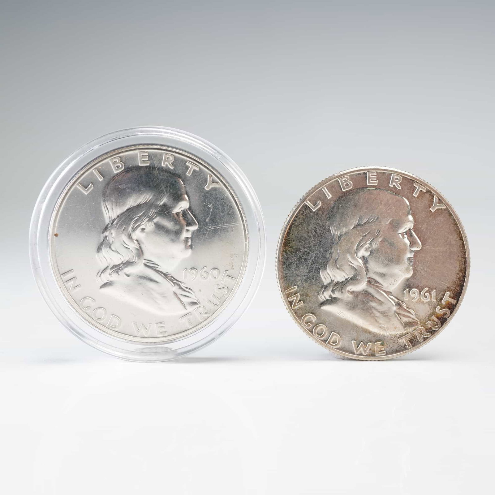 2pc 1960 and 1961 Franklin Half Dollar Coins (1 of 2)