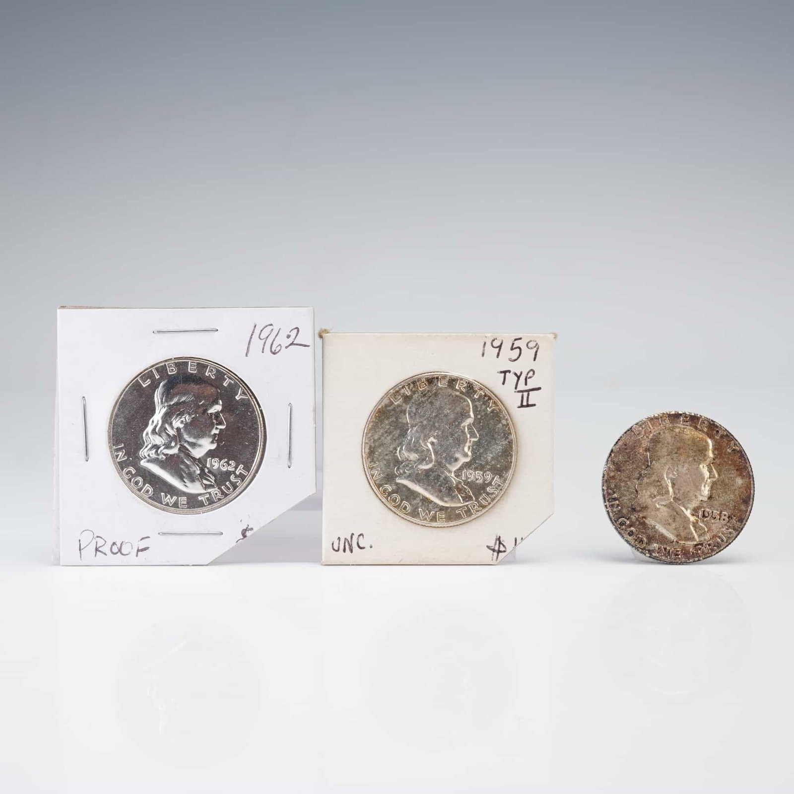3pc 1958, 1959, and 1962 Franklin Half Dollar Coins (1 of 2)