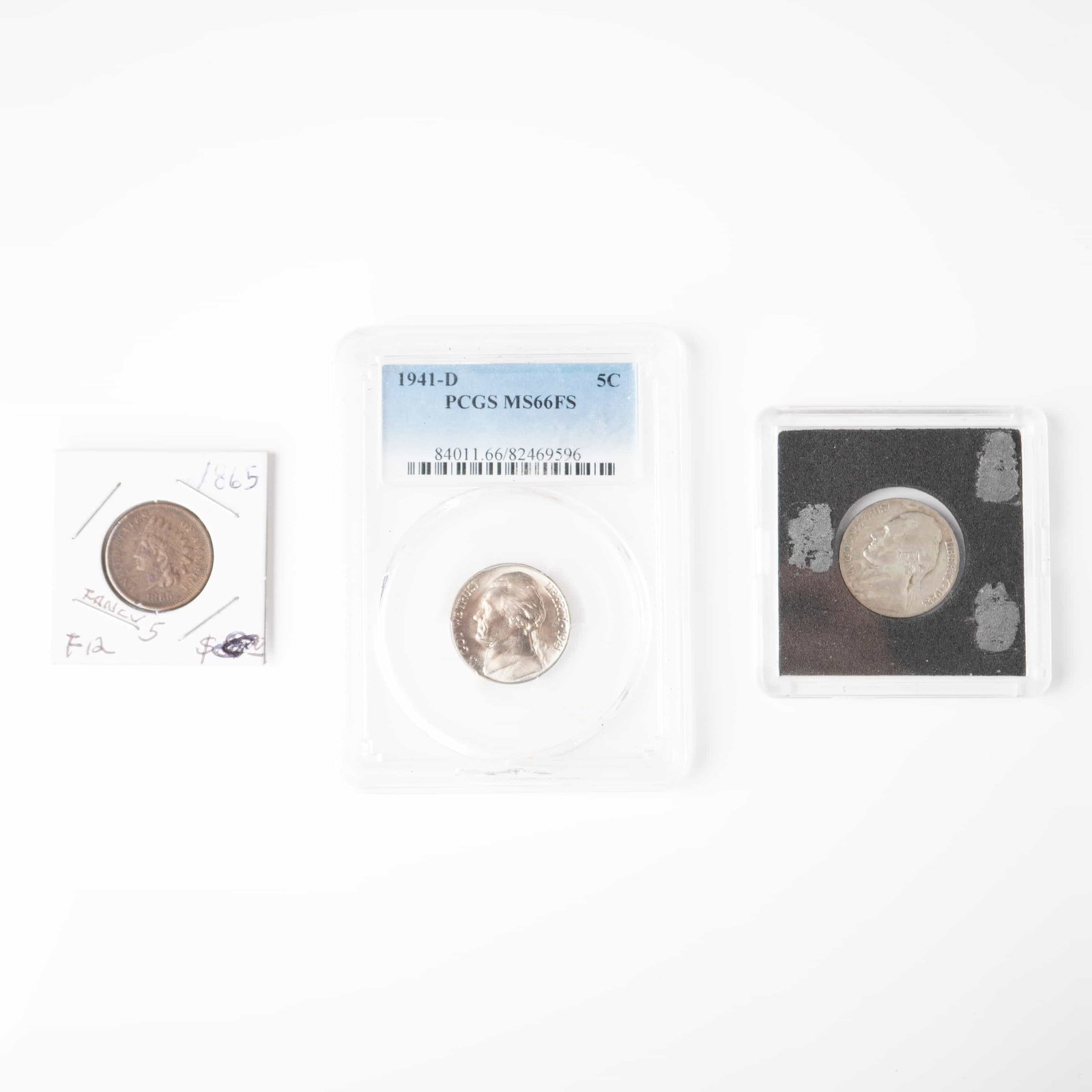 3pc 1941-D & 1943-P Jefferson Nickel & 1865 Indian Head Cent Coins (1 of 2)