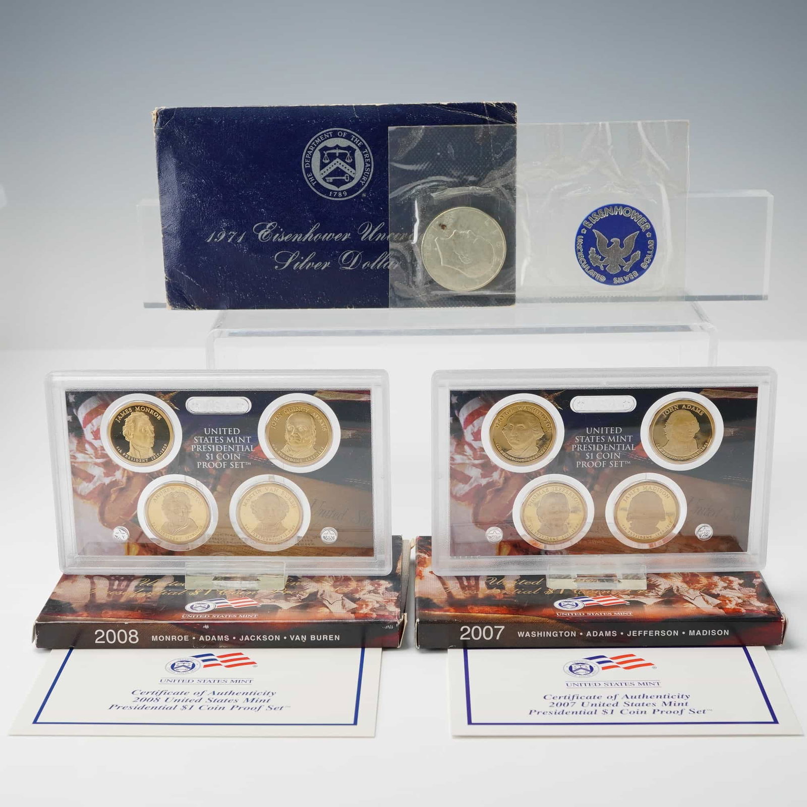 3pc 1971, 2007 & 2008 U.S. Presidential $1 Coin Proof Sets (1 of 9)