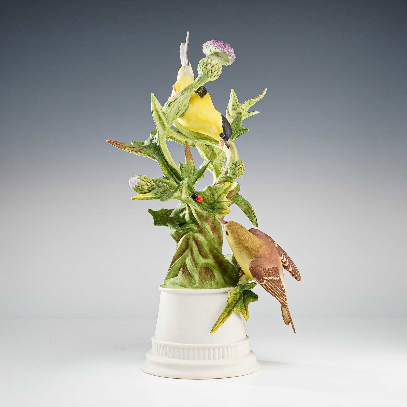 Boehm Limited Edition Bisque Porcelain Goldfinches with Thistle Figurine, Model 457 R (1 of 3)