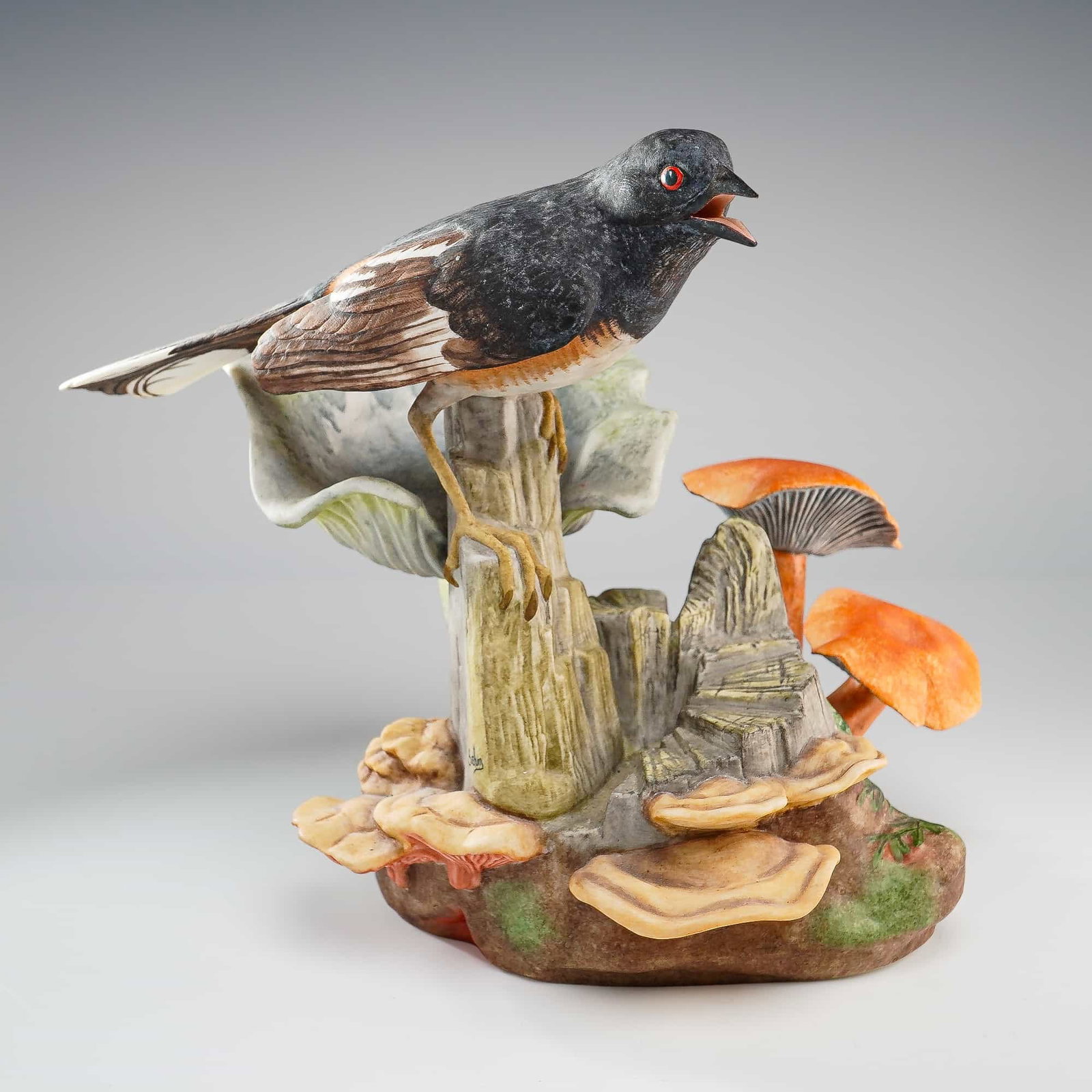 Boehm Sculpture, Towhee with Fall-Fruiting Mushrooms (1 of 3)