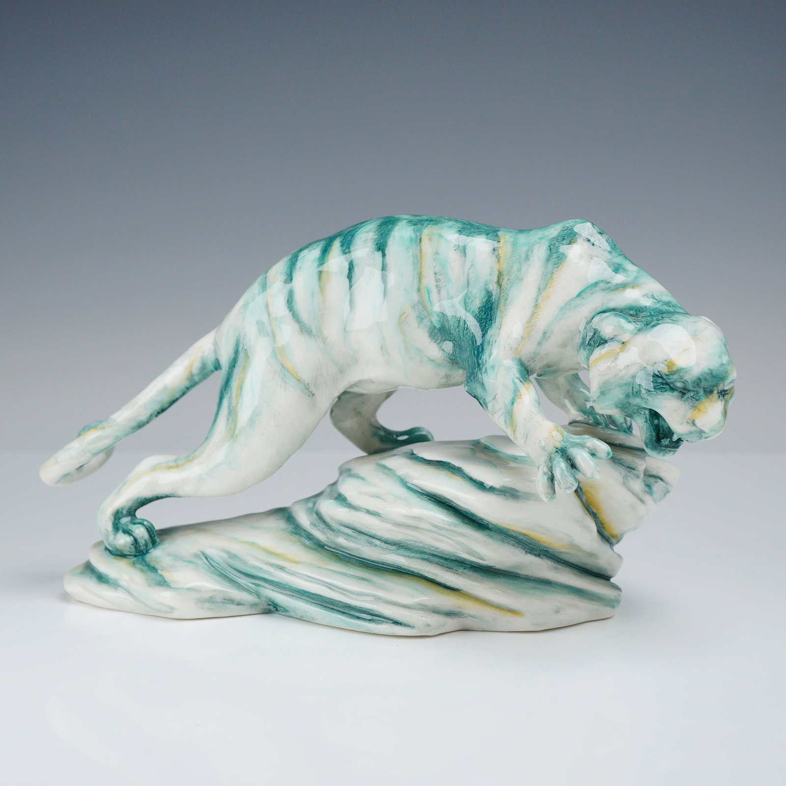 Royal Doulton Prototype Jade Glazed Figure, Tiger on Rock HN2639 (1 of 3)