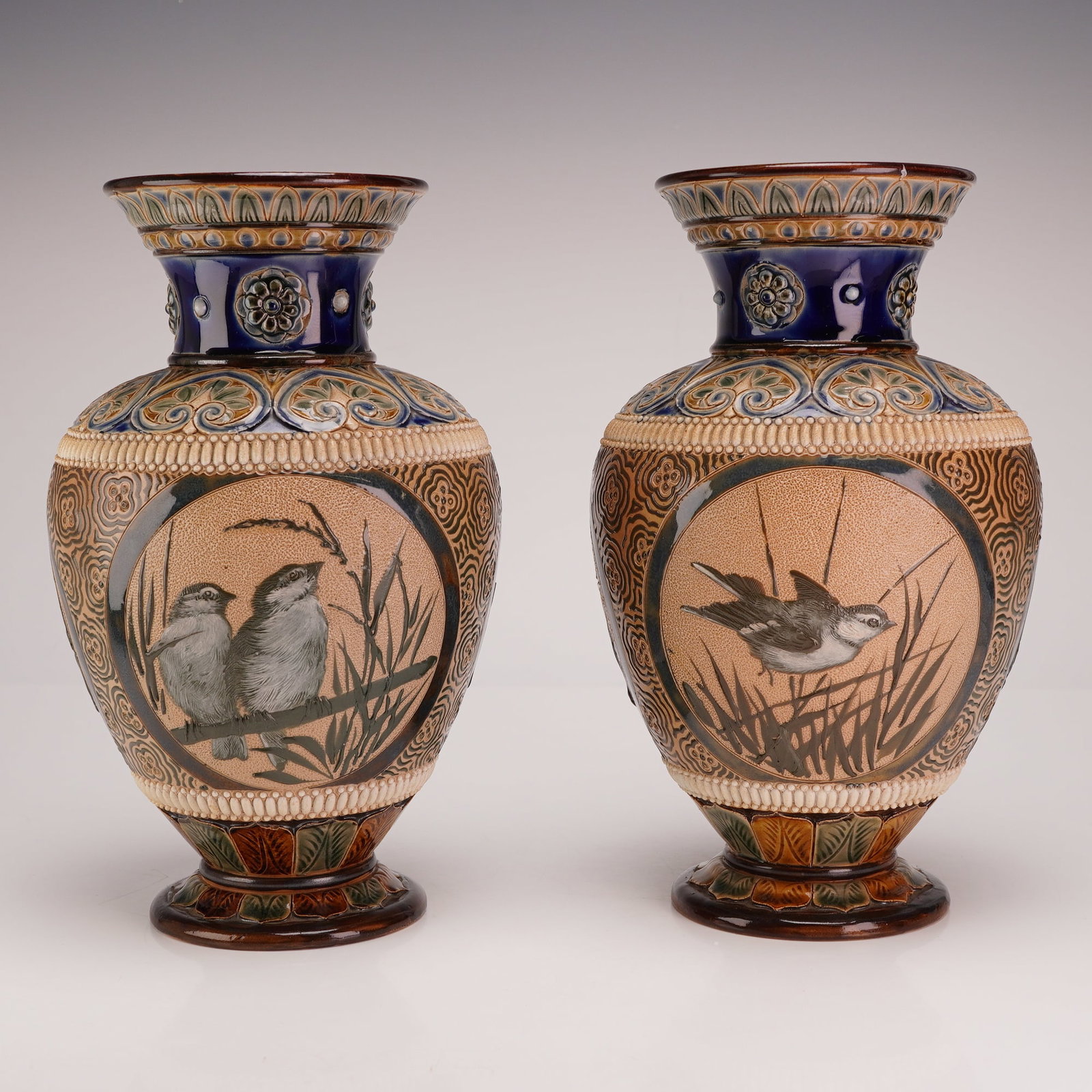 Pair of Doulton Lambeth by Florence Barlow Stoneware Bird Vases (1 of 5)