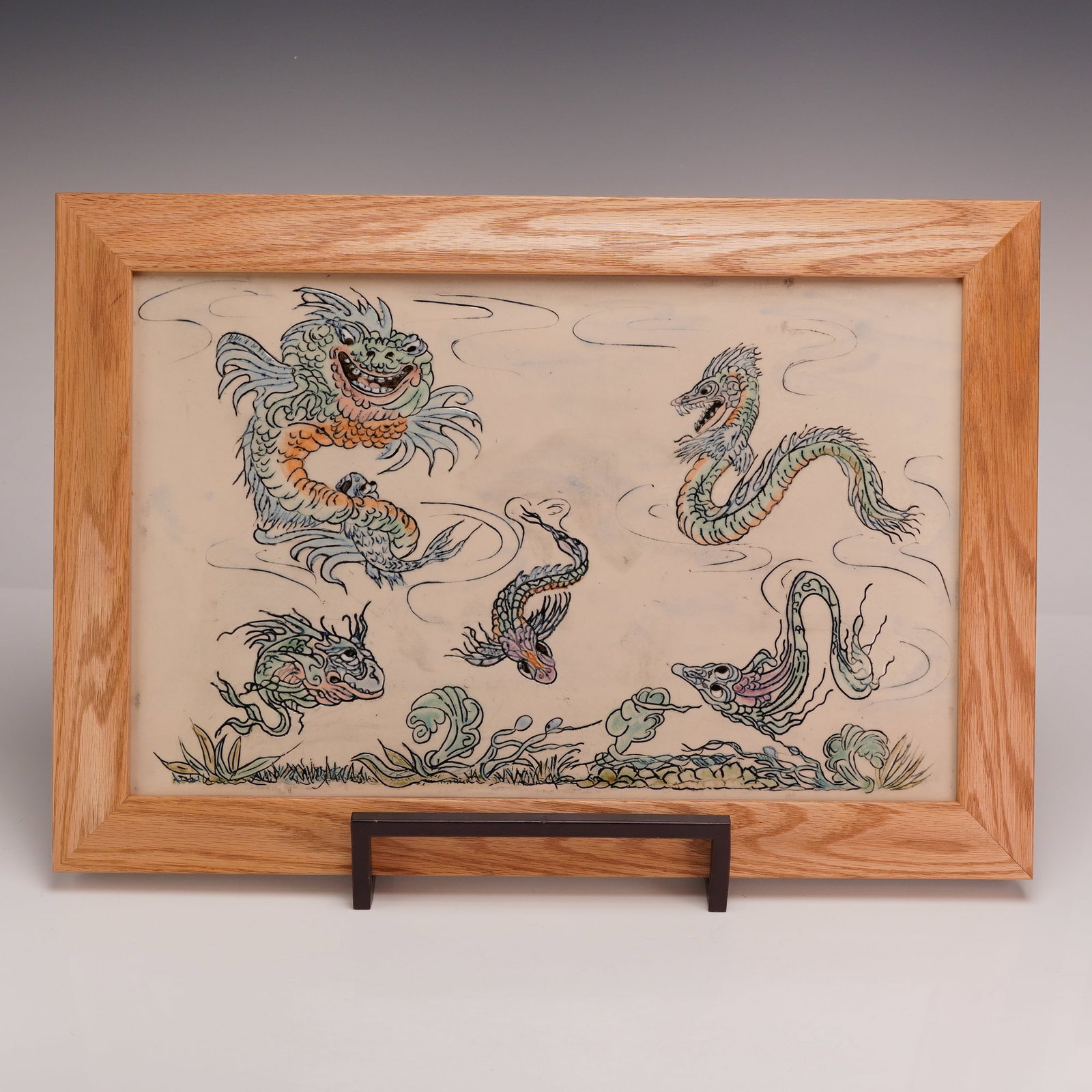 Andrew Hull Pottery Framed Stoneware Trial Grotesque Aquatic Scene (1 of 4)