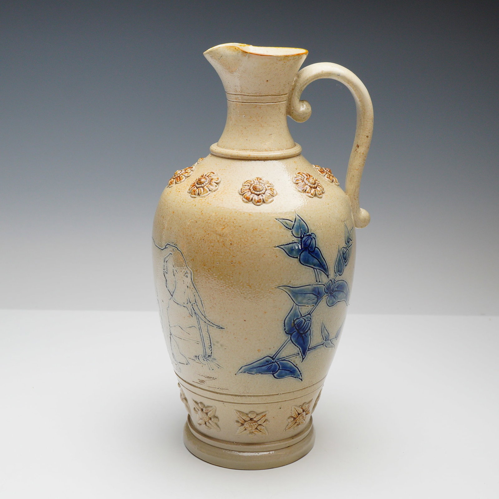 T. Smith Co Salt-Glazed Stoneware Elephant and Flower Glazed Jug (1 of 3)