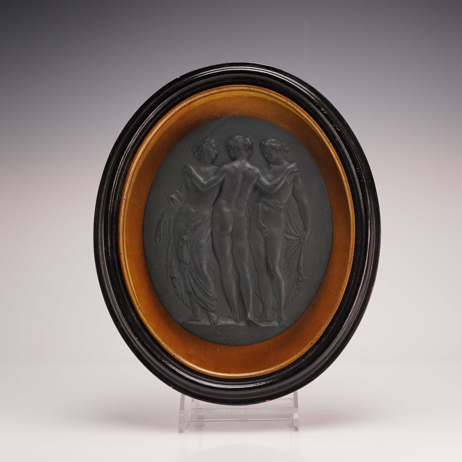 Wedgwood Black Basalt Porcelain Oval Plaque, Three Graces, Framed (1 of 3)