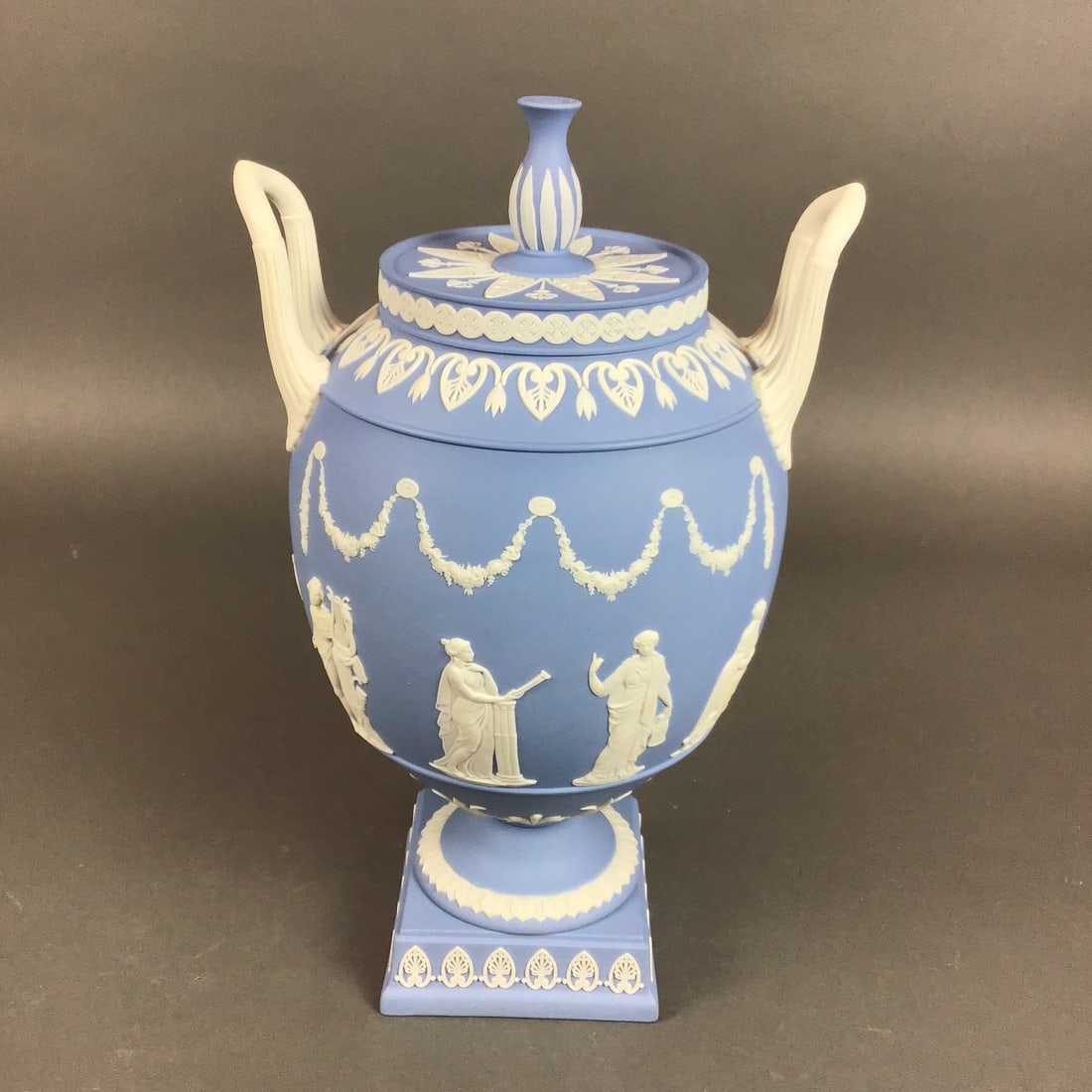 Wedgwood Pale Blue Jasperware Double Handle Covered Urn with Lid (1 of 4)