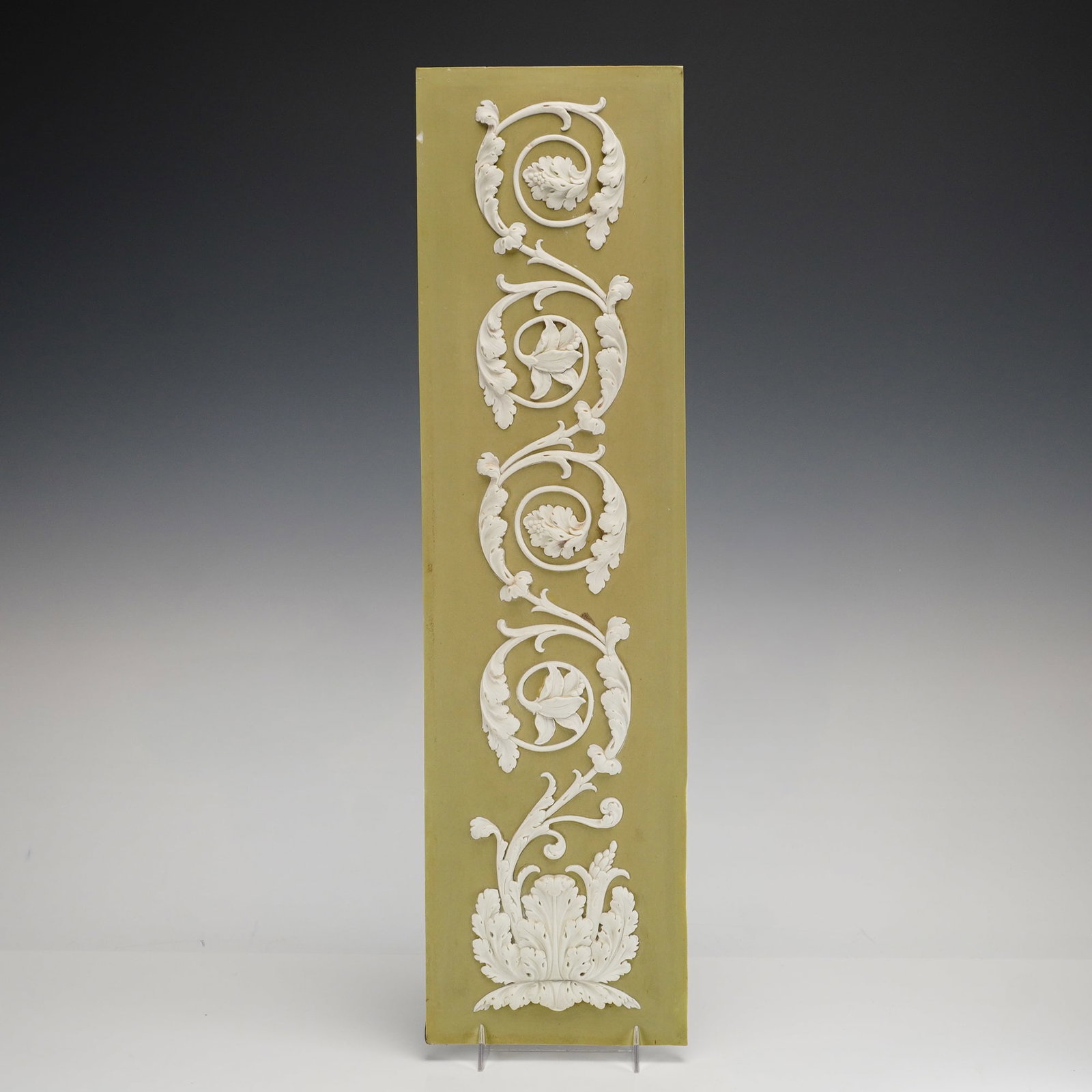 Wedgwood Sage Green Jasperware Vertical Foliate Relief Plaque (1 of 4)