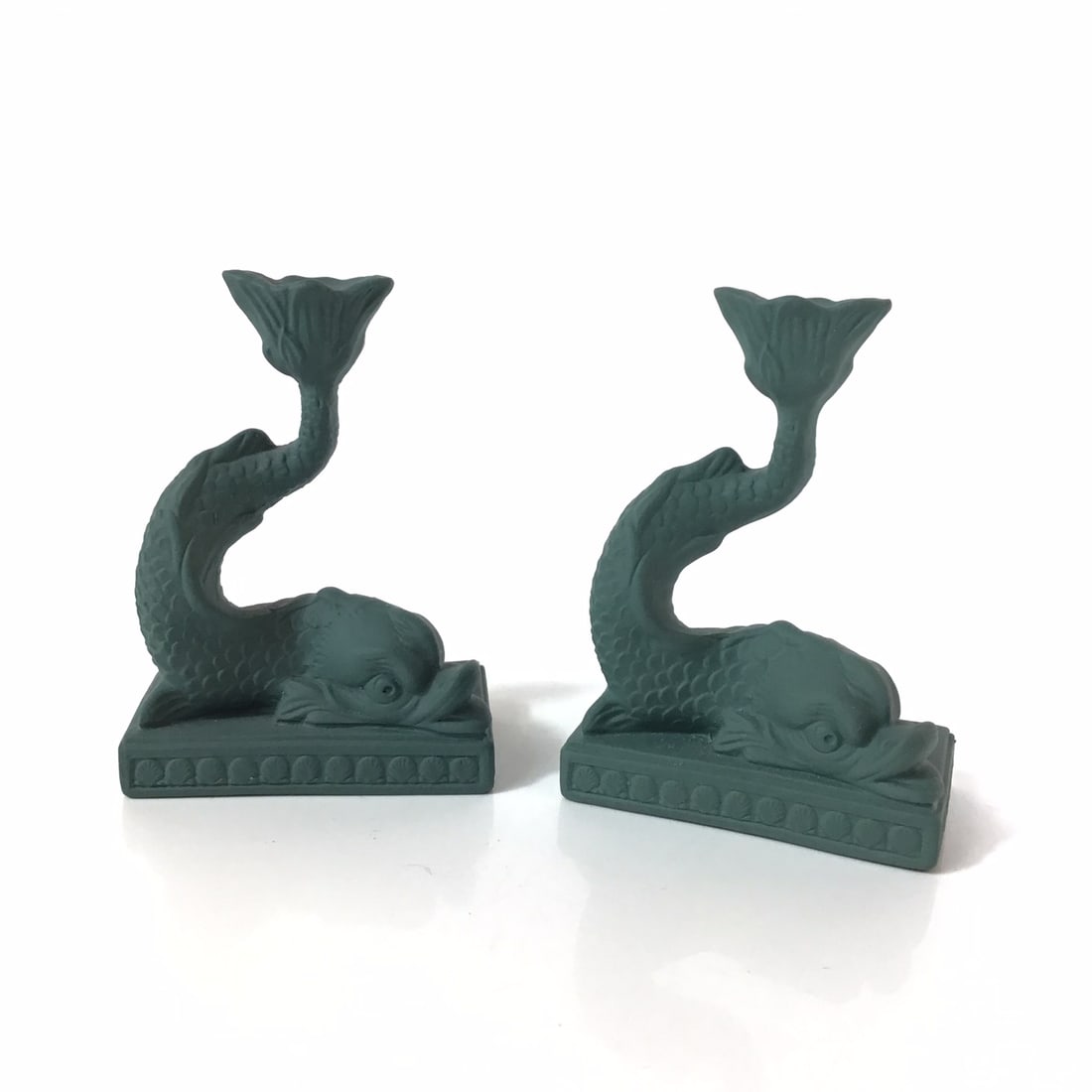 Pair of Wedgwood Sage Green Jasperware Dolphin Candle Holders (1 of 3)