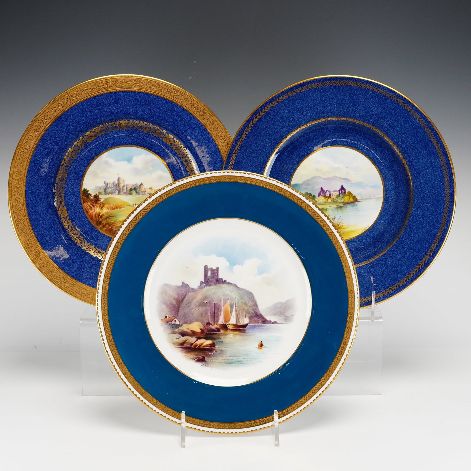 3pc Wedgwood Hand-Painted Porcelain Landscape Cabinet Plates (1 of 4)