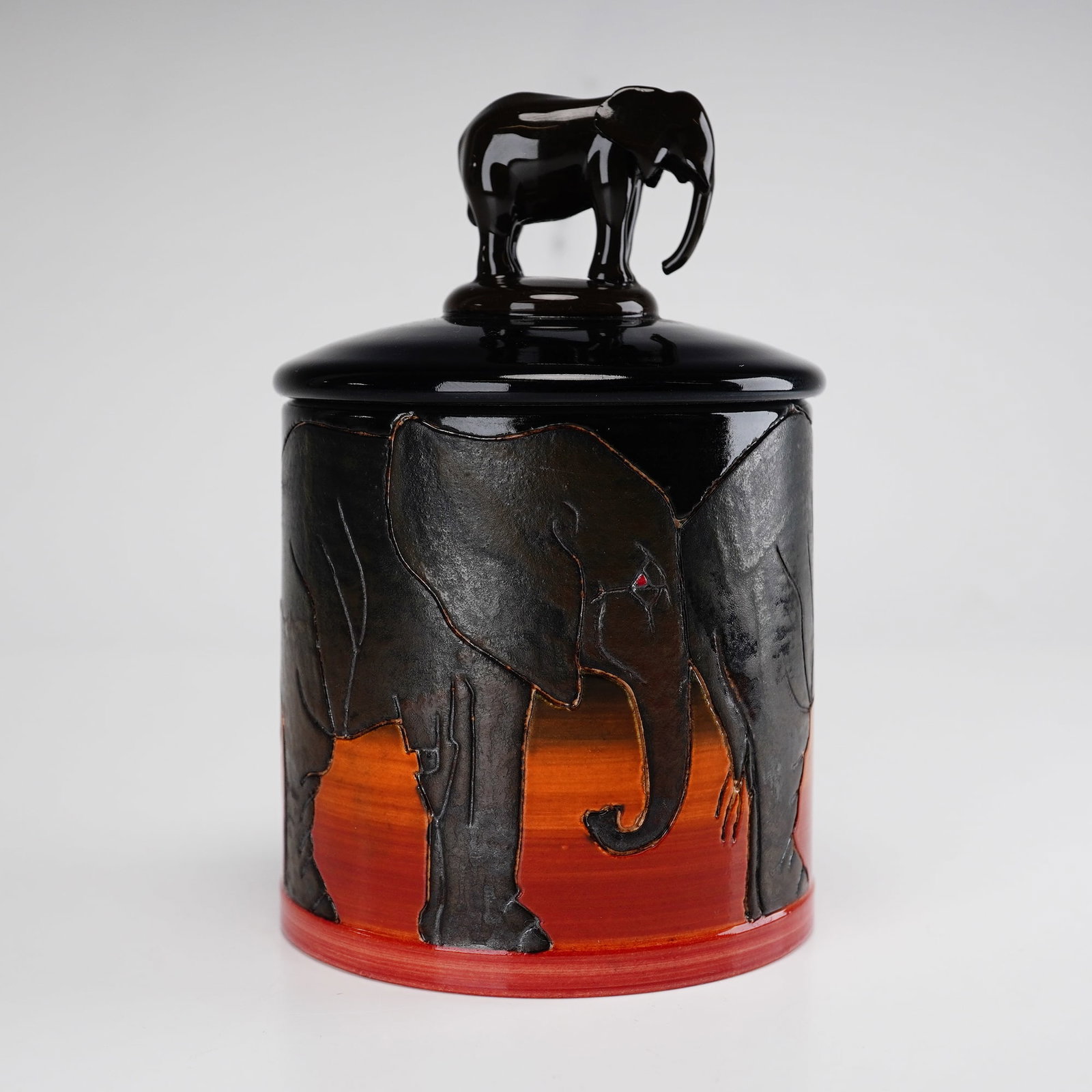 Sally Tiffin for Dennis China Works Lidded Jar, Elephant Sunset 2002 (1 of 4)