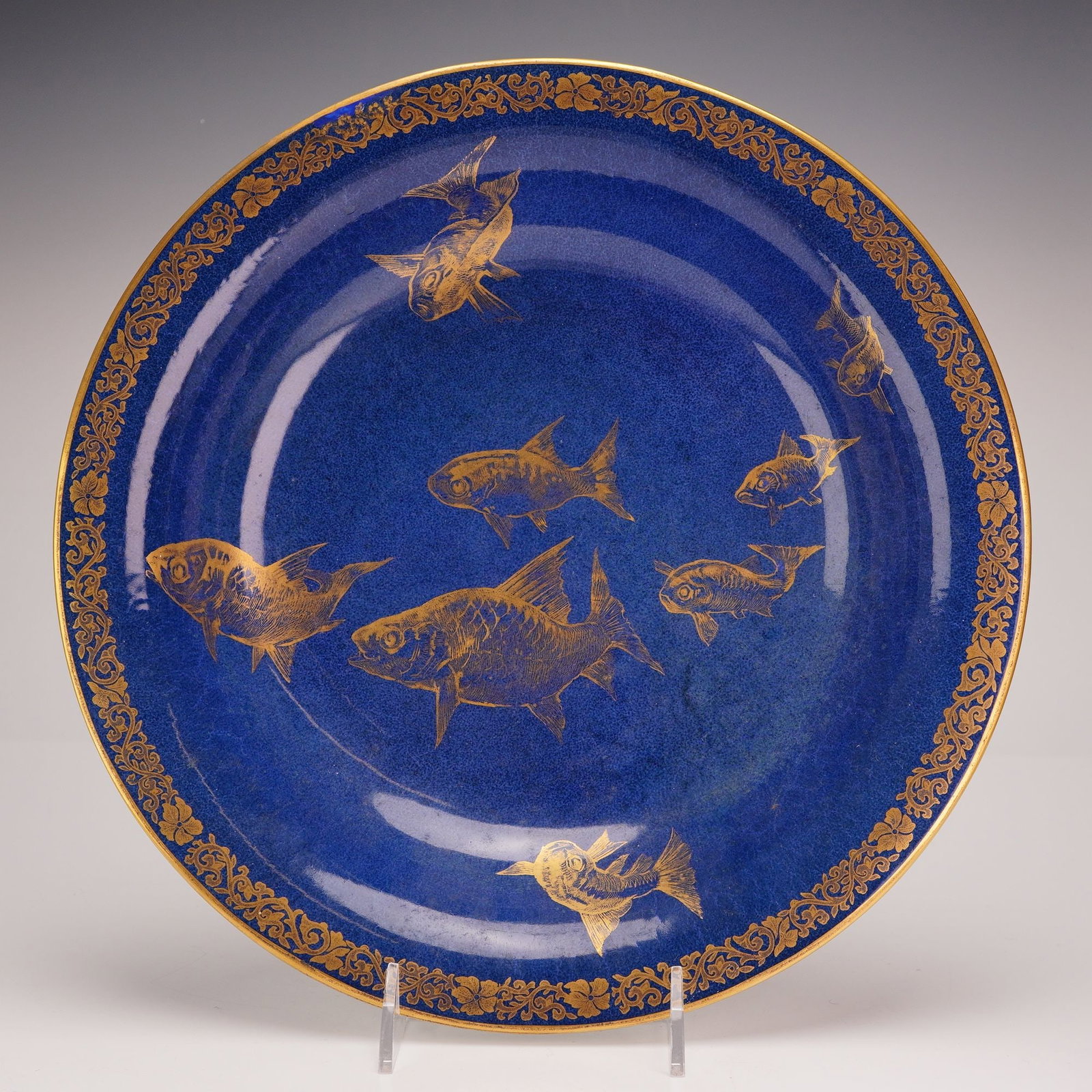 Wedgwood Daisy Makeig-Jones Blue Lustre Fish Bowl from the Rubin Collection: Wedgwood fine porcelain bowl in the Fish pattern, part of the World of Water series designed by Daisy Makeig-Jones. This circular shallow bowl features a flared rim and a vibrant powder-blue ground on