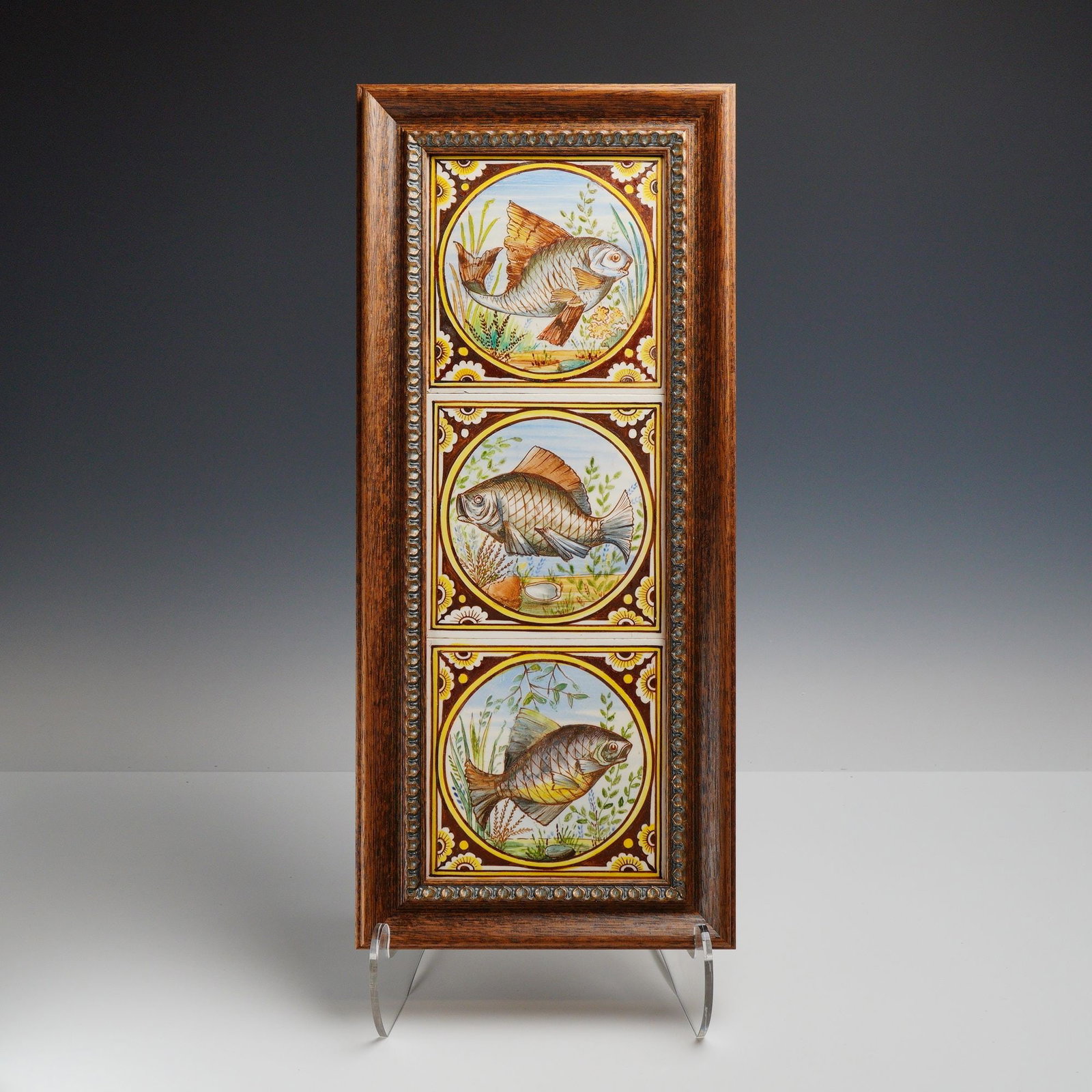 Victorian Aesthetic Movement Ceramic Fish Tiles Framed, Attributed to Minton Hollins & Co. (1 of 3)