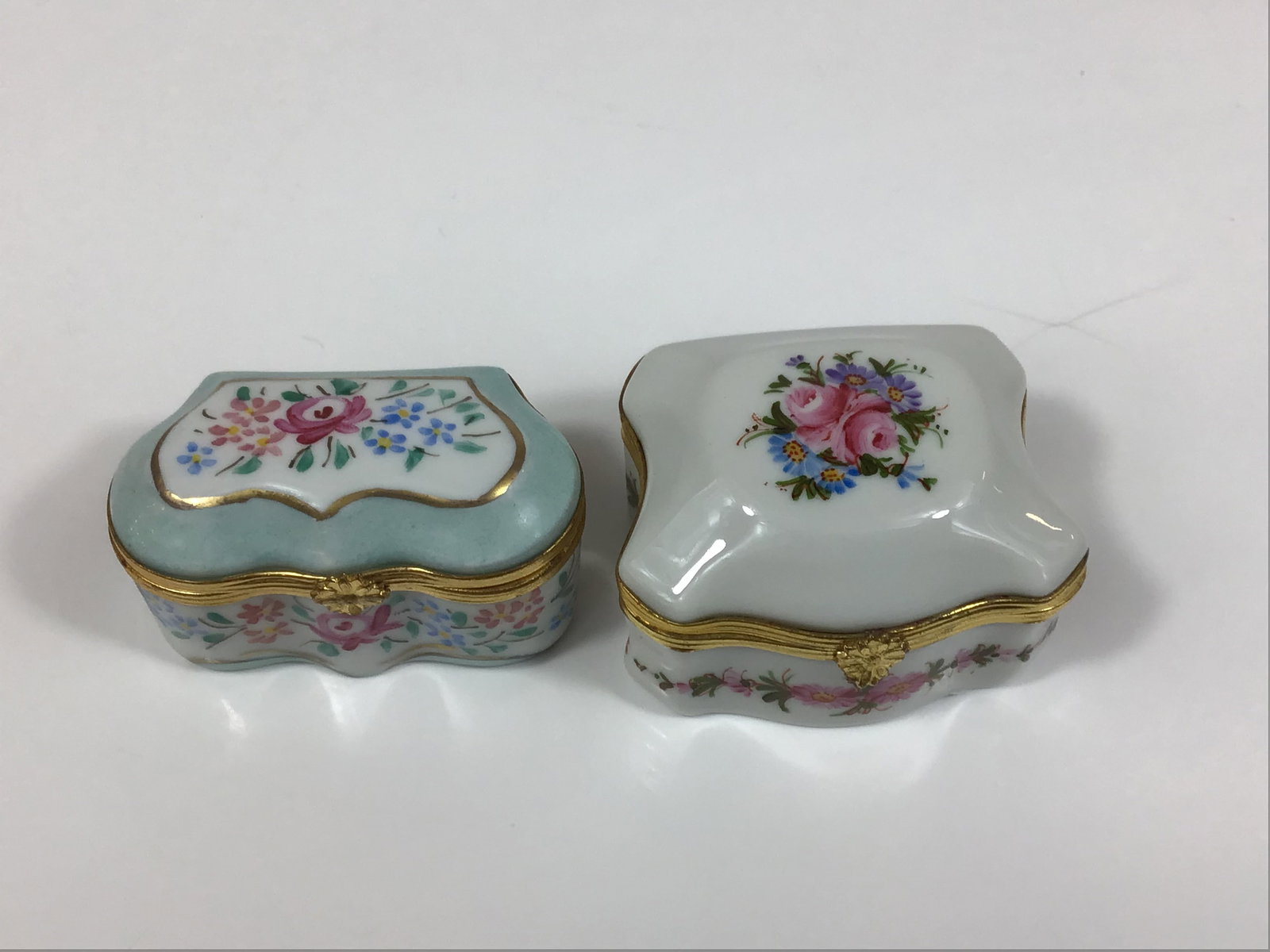 Pair of Limoges Hand-Painted Porcelain Trinket Boxes with Pink Floral Graphics (1 of 3)