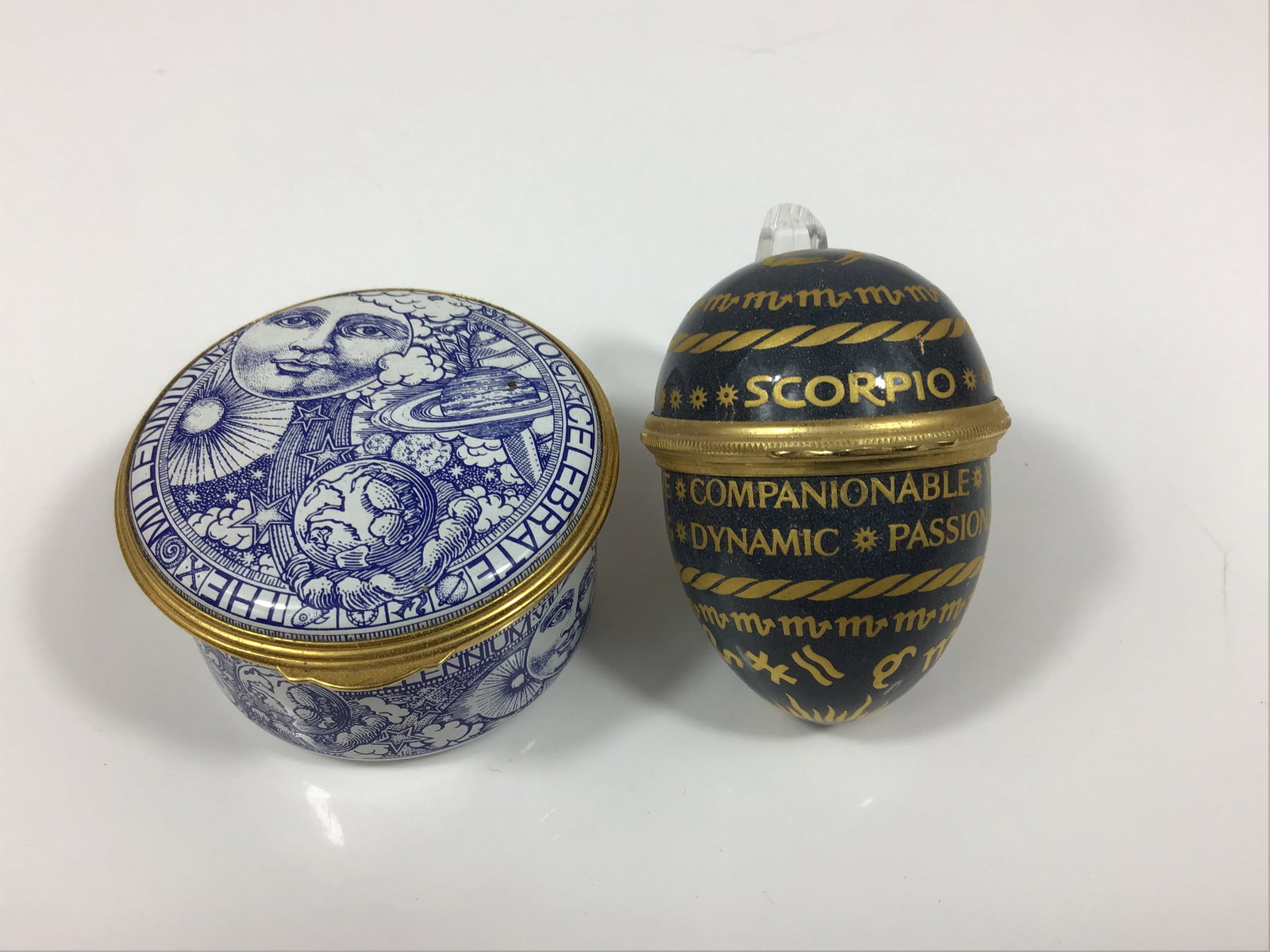 Two Halcyon Days Scorpio Zodiac Egg and Spode Millennium Celebration Trinket Boxes (1 of 4)