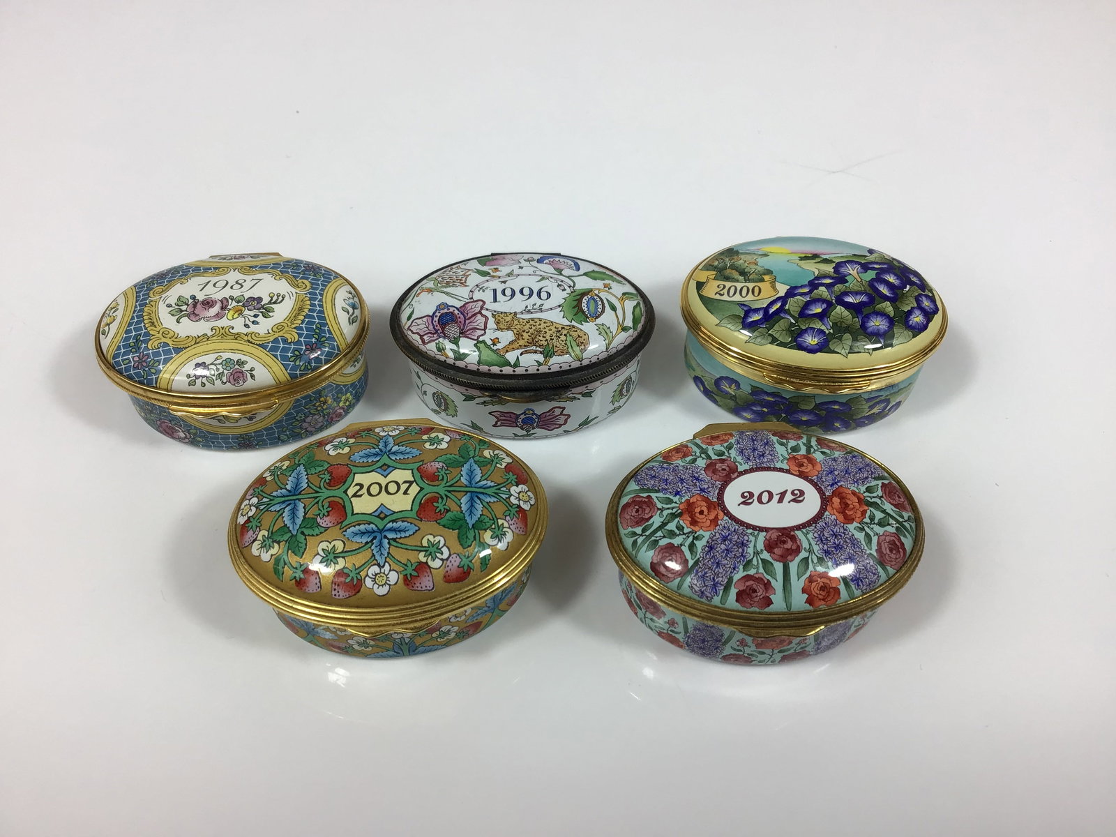 Set of 5 Halcyon Days and Staffordshire Enamel Year Themed Trinket Boxes (1 of 4)