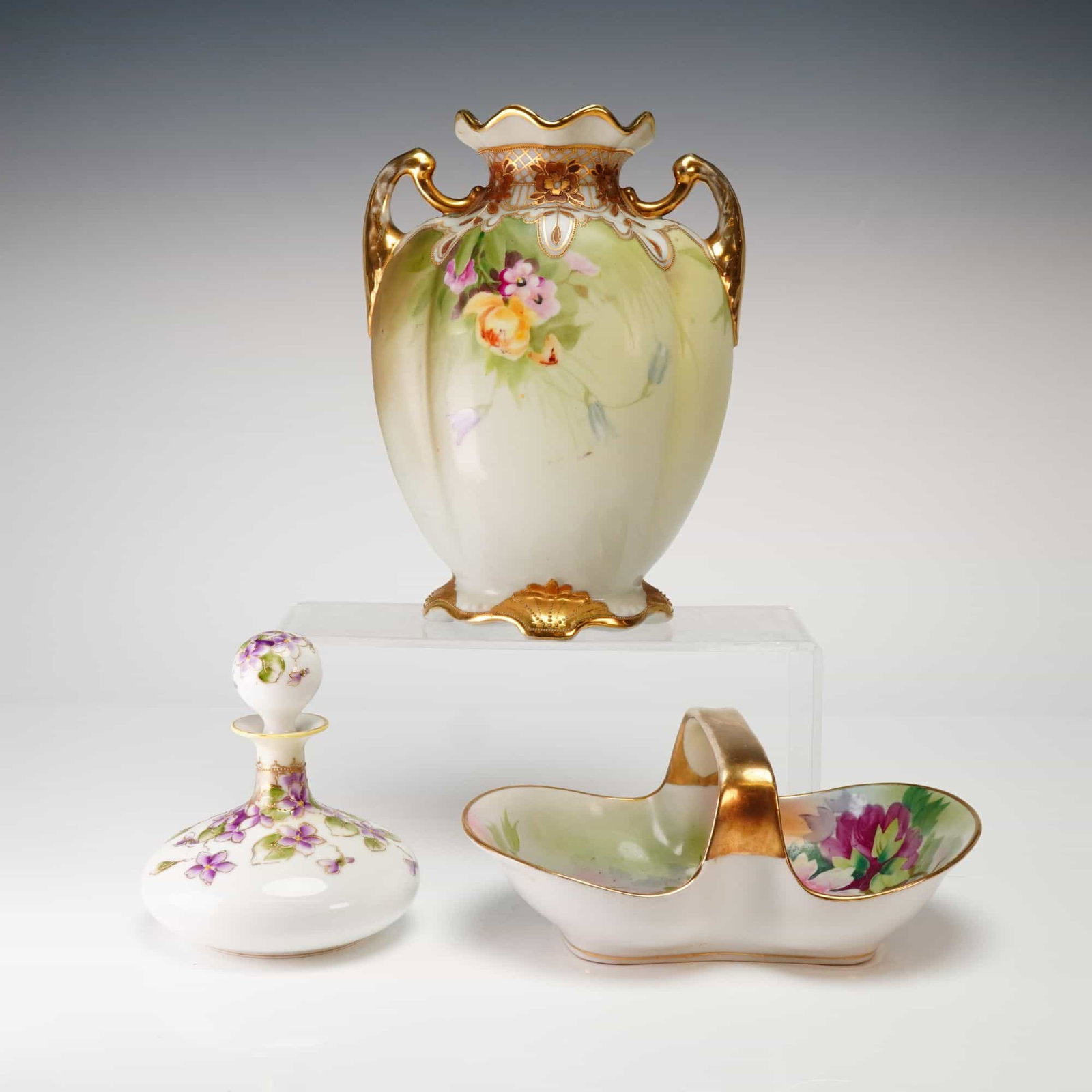 Three Noritake Nippon Hand Painted Porcelain Vase Basket Scent Bottle (1 of 3)