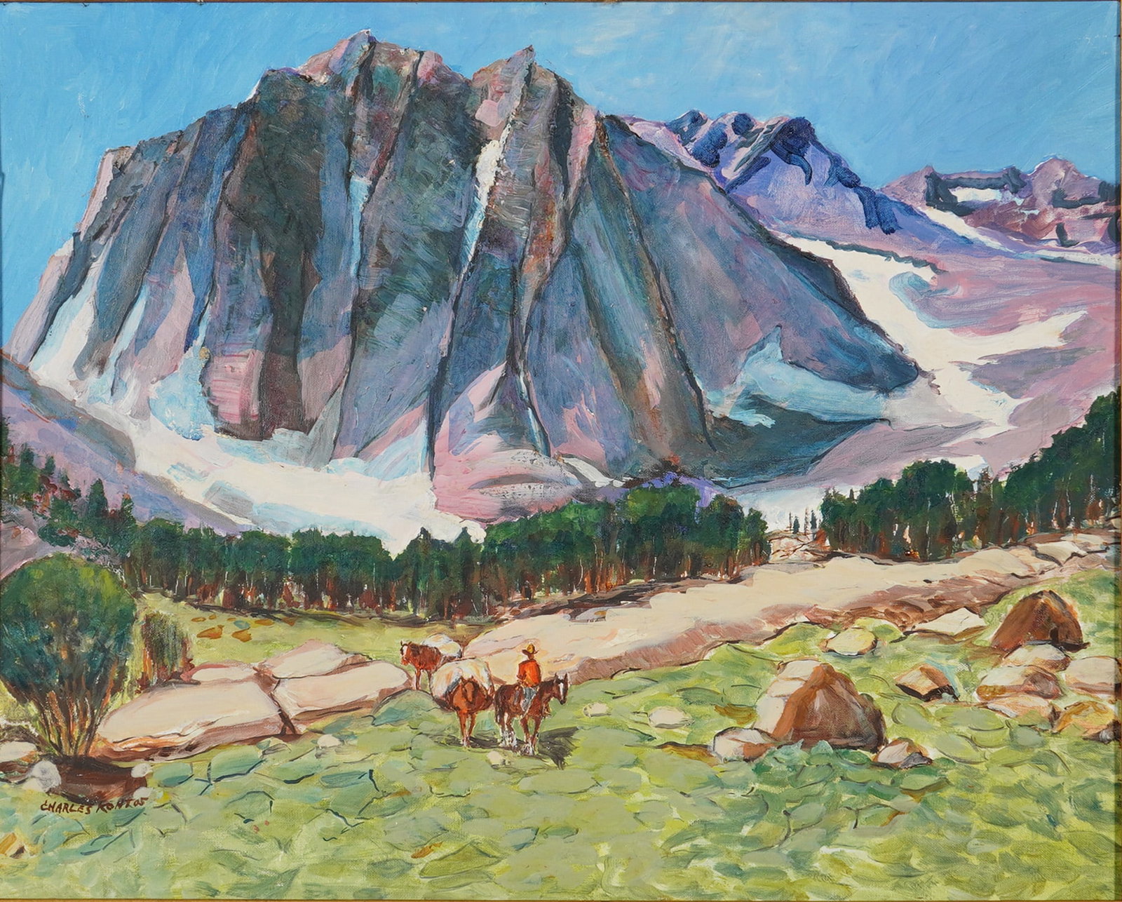 Charles Kontos, Framed Oil on Board, Western Mountain Landscape, Signed (1 of 6)