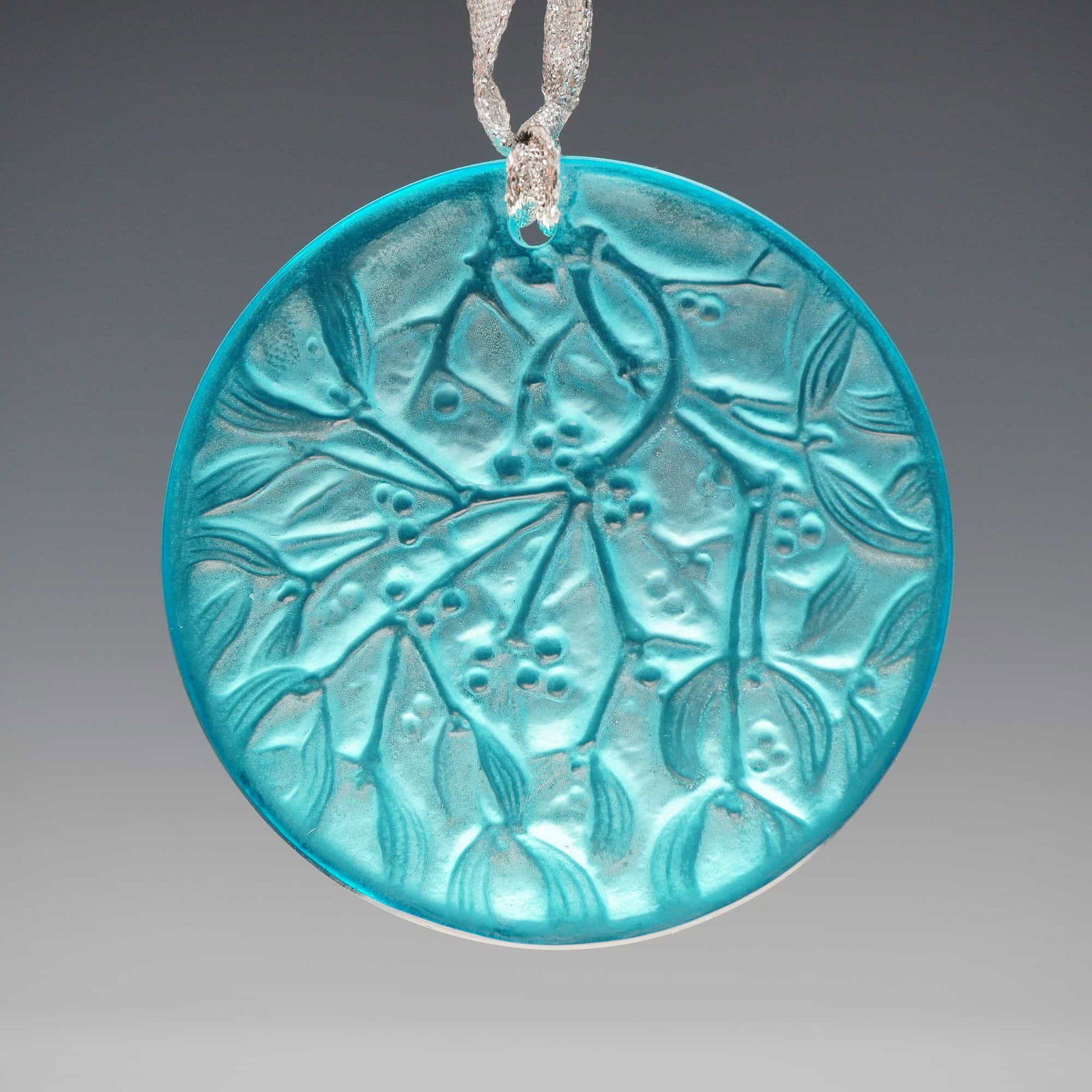Lalique France Noel 1989 Turquoise Crystal Mistletoe Medallion Ornament (1 of 4)