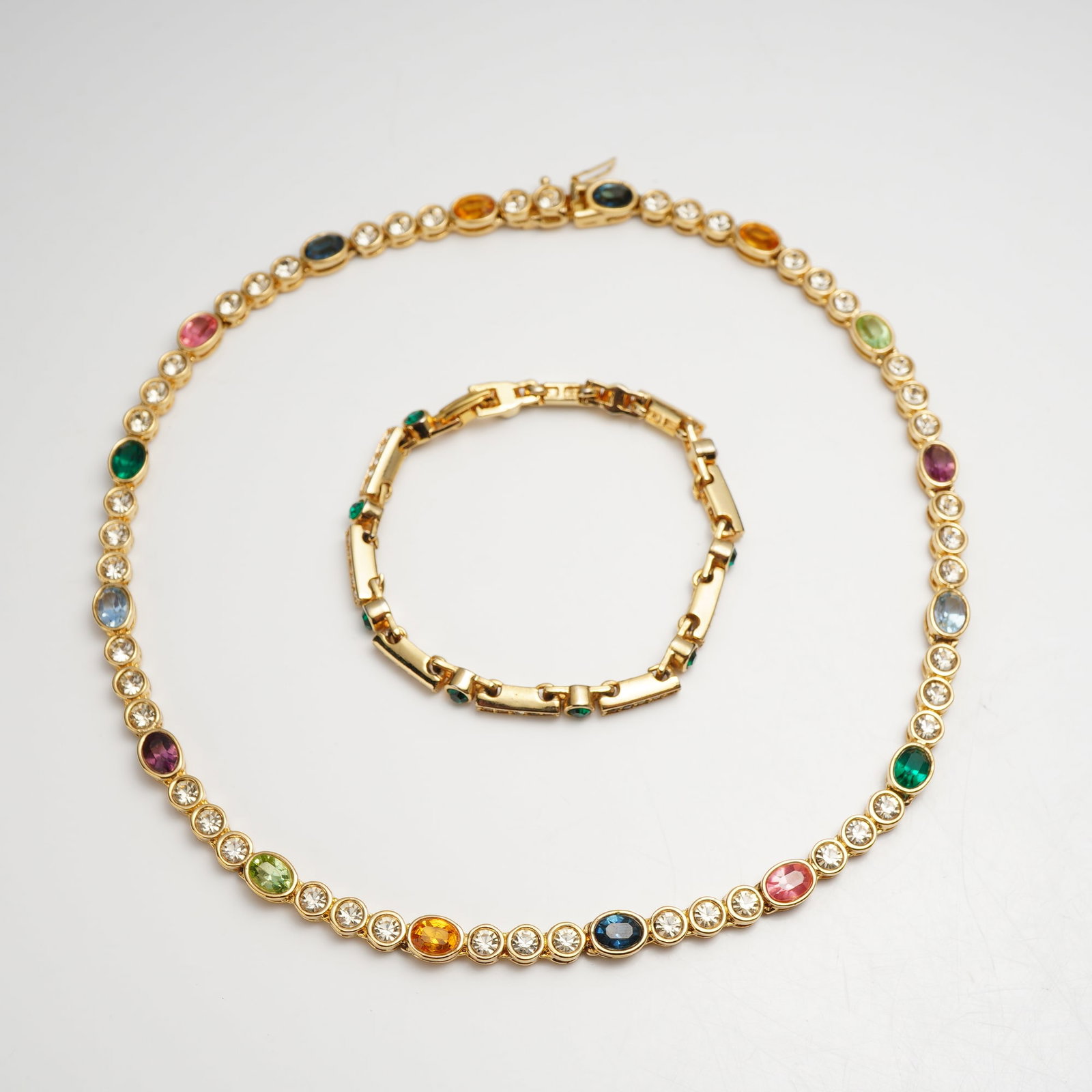2pc Multicolor Gold-Toned Costume Jewelry Including a Tennis Necklace and Bracelet (1 of 4)