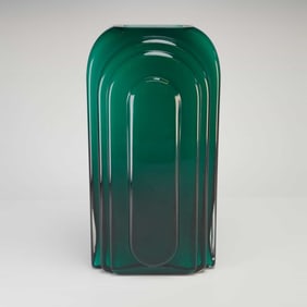 Art Deco Style Emerald Green Skyscraper Glass Vase